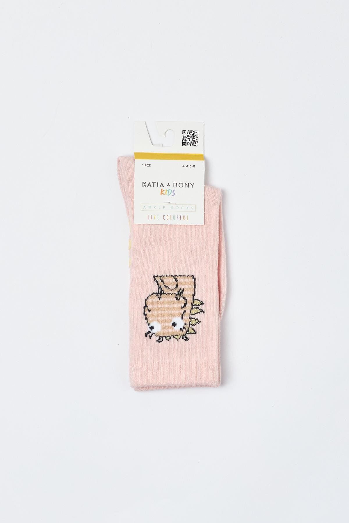 Katia&Bony-Pink Dinosaur Patterned Children's Socks - Cute 3