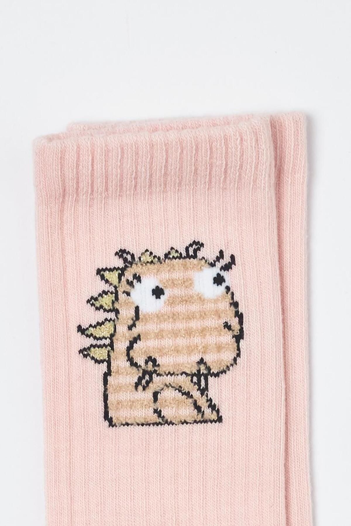 Katia&Bony-Pink Dinosaur Patterned Children's Socks - Cute 2