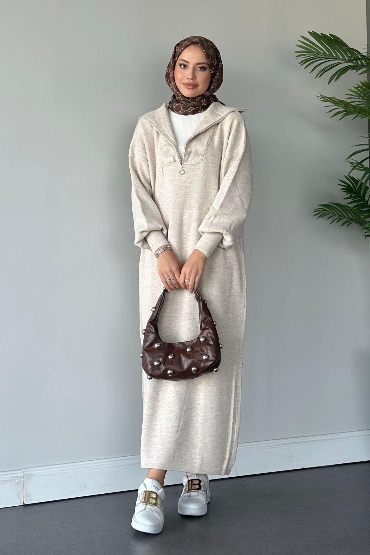 Jose Clothing Enzo Premium İplik Serisi Fermuarlı Uzun Triko Elbise görsel 7