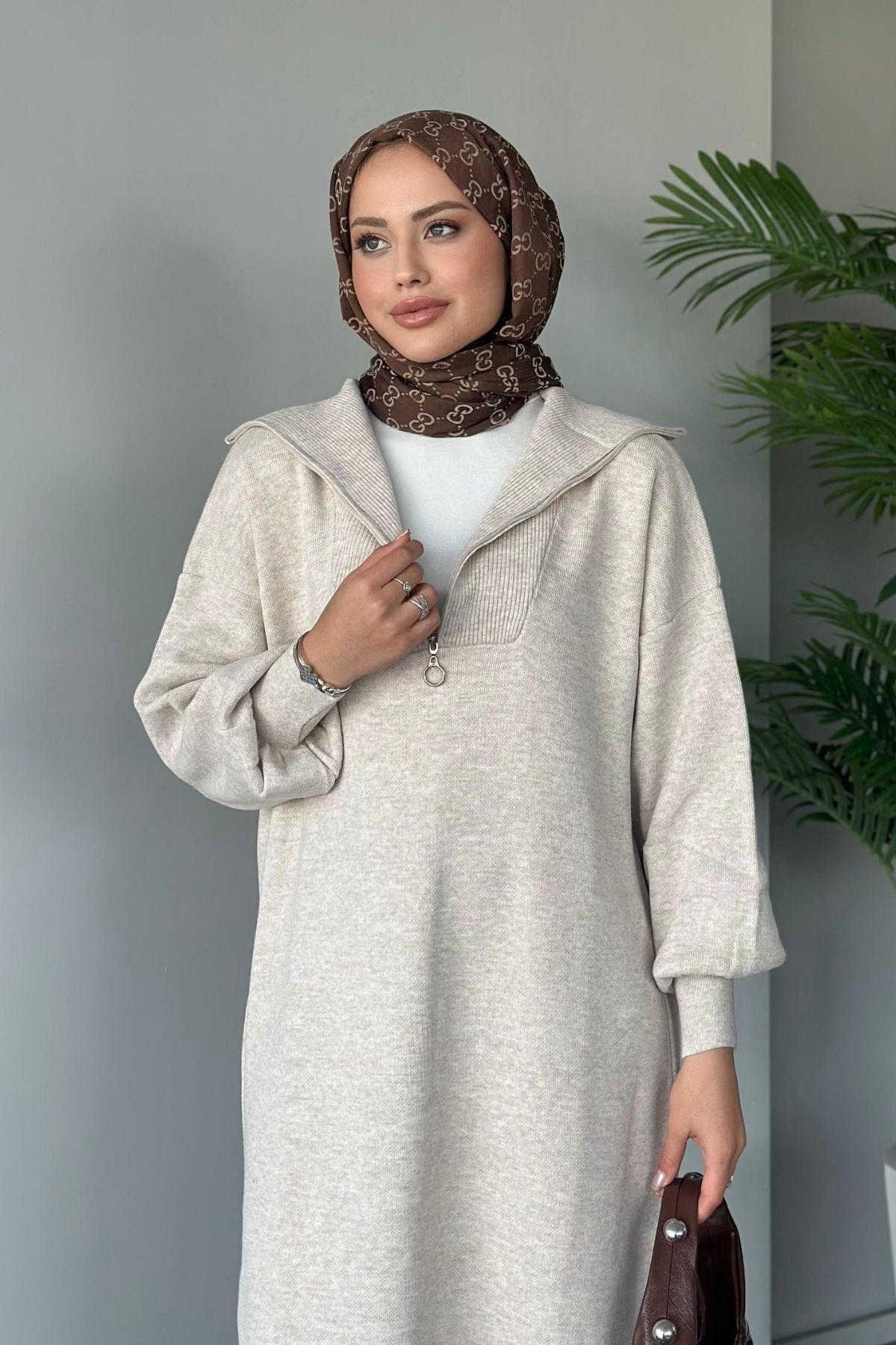 Jose Clothing Enzo Premium İplik Serisi Fermuarlı Uzun Triko Elbise
