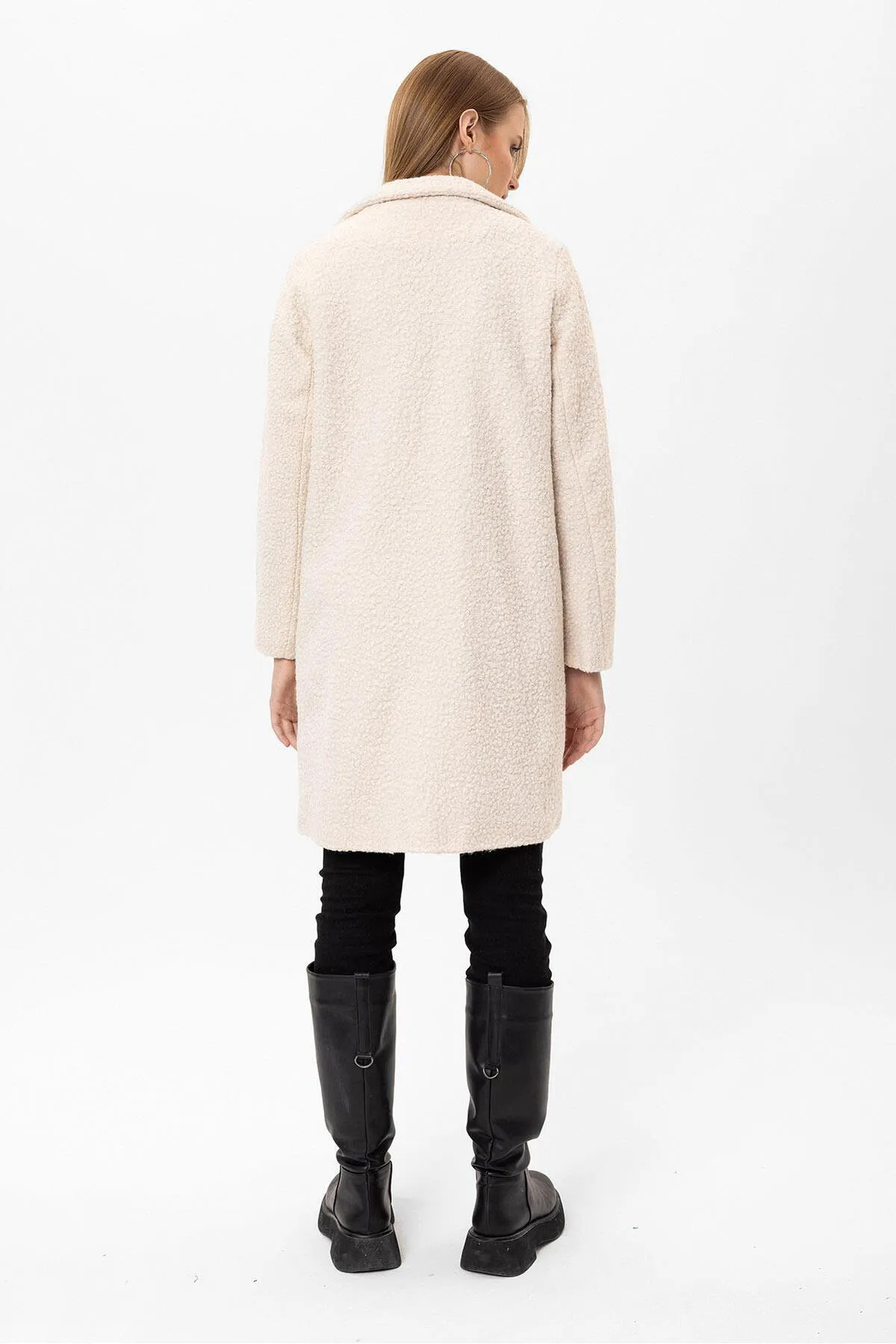 citycenterfashion  Kadın Tek Düğme Kapamalı Buklet Kaban cty-şim-245301 - Görsel 8