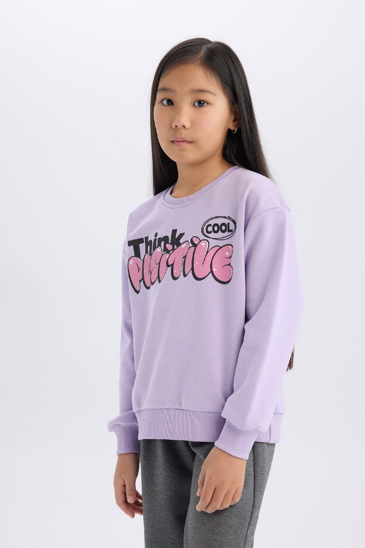 DeFacto-Girls Crew Neck Printed Soft Feather Sweatshirt - Relax Fit D1552A824Wn 1