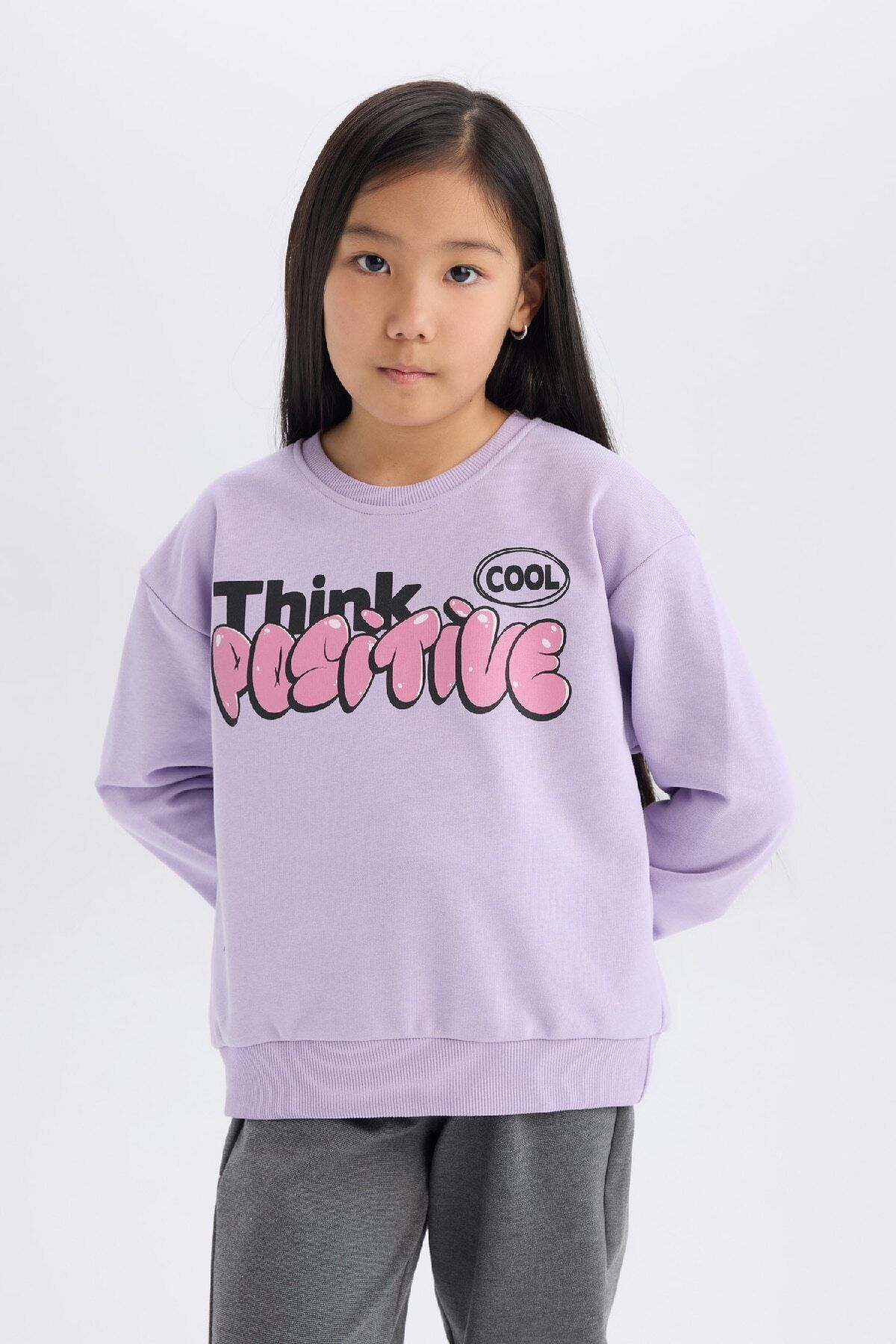 DeFacto-Girls Crew Neck Printed Soft Feather Sweatshirt - Relax Fit D1552A824Wn 4