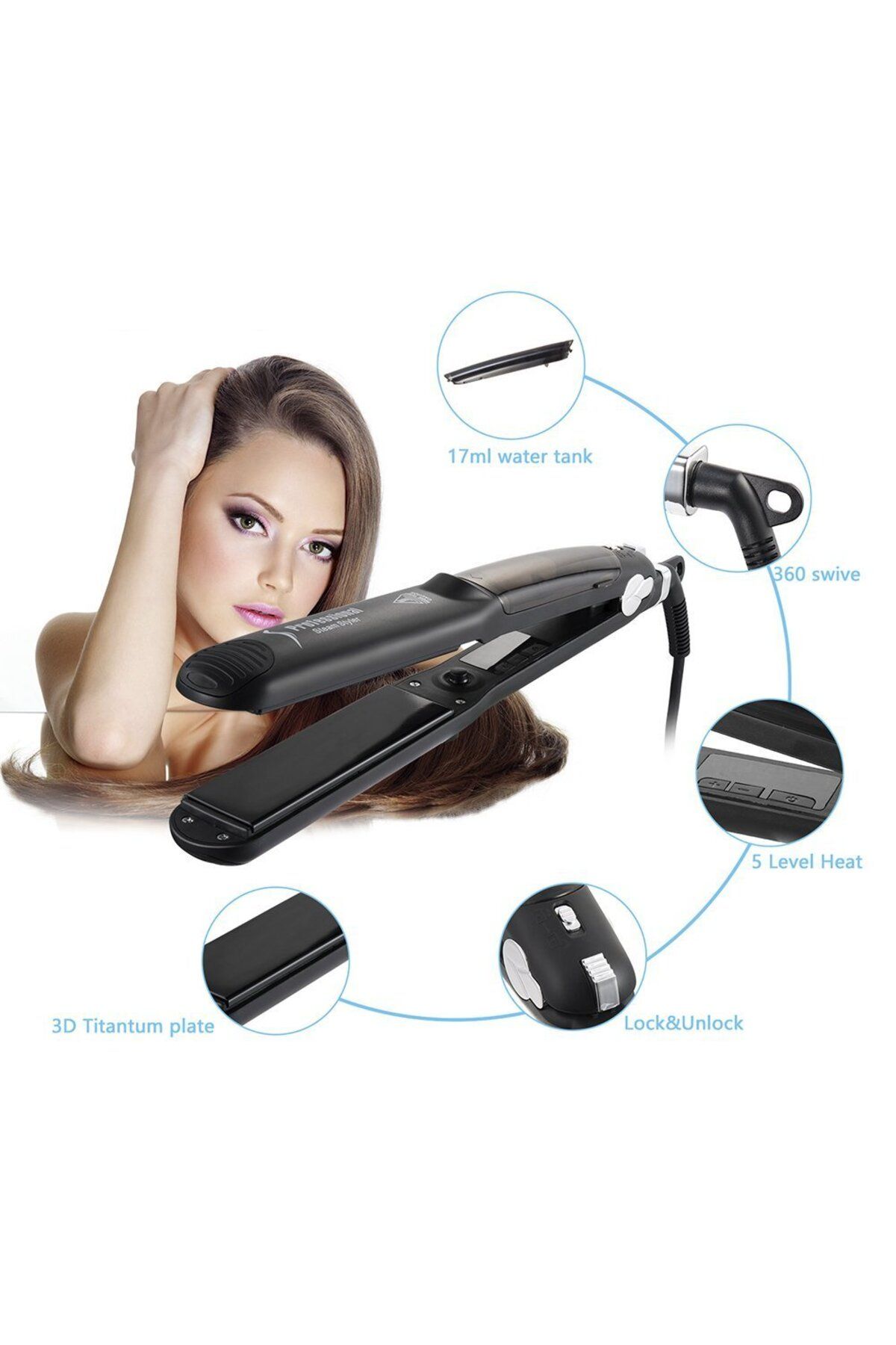 Arabest-Professional Hair Steam Straightener Black 7