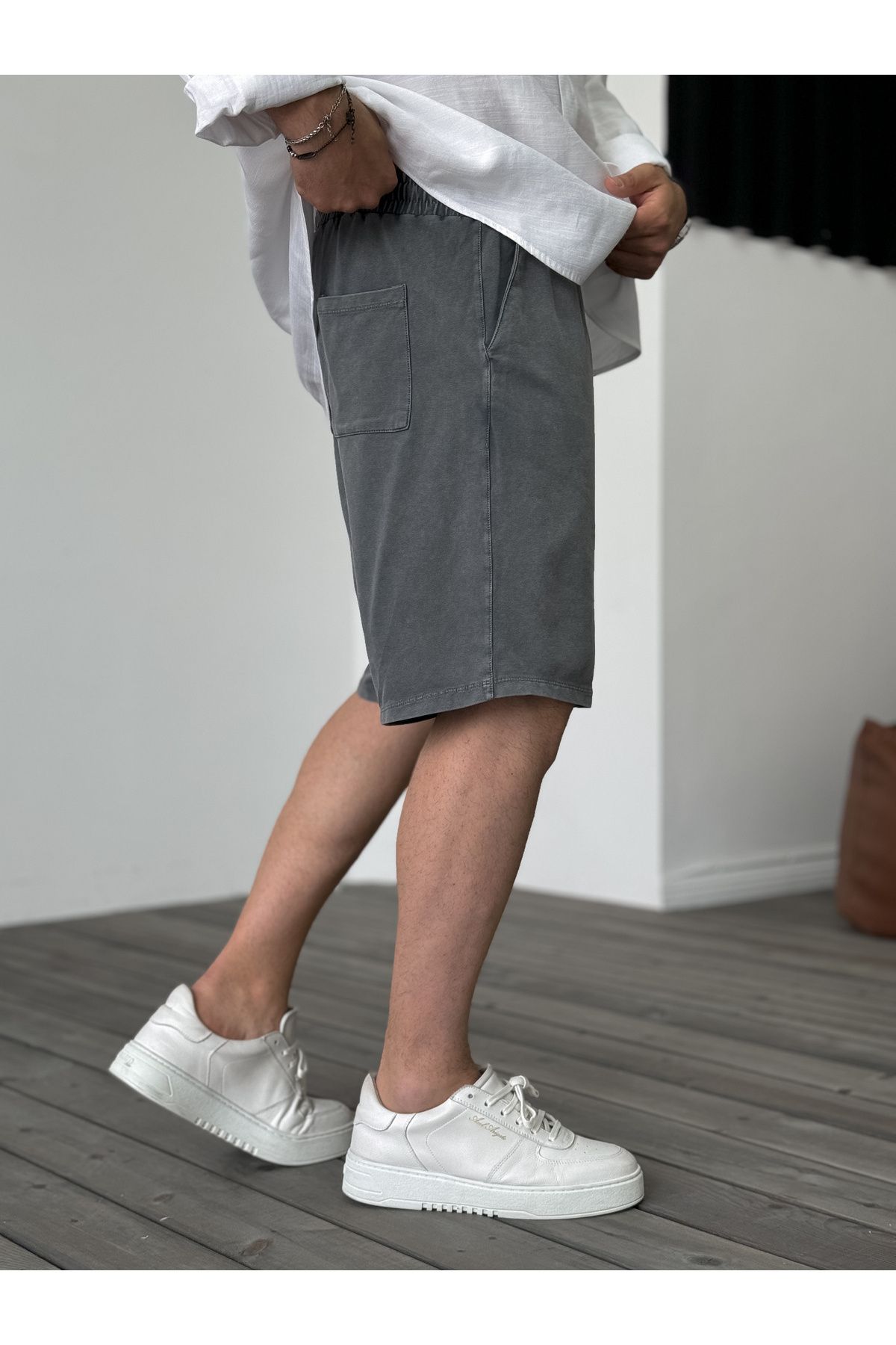 BYBASICMAN-Dark Grey Wash Basic Shorts Df-2041 4