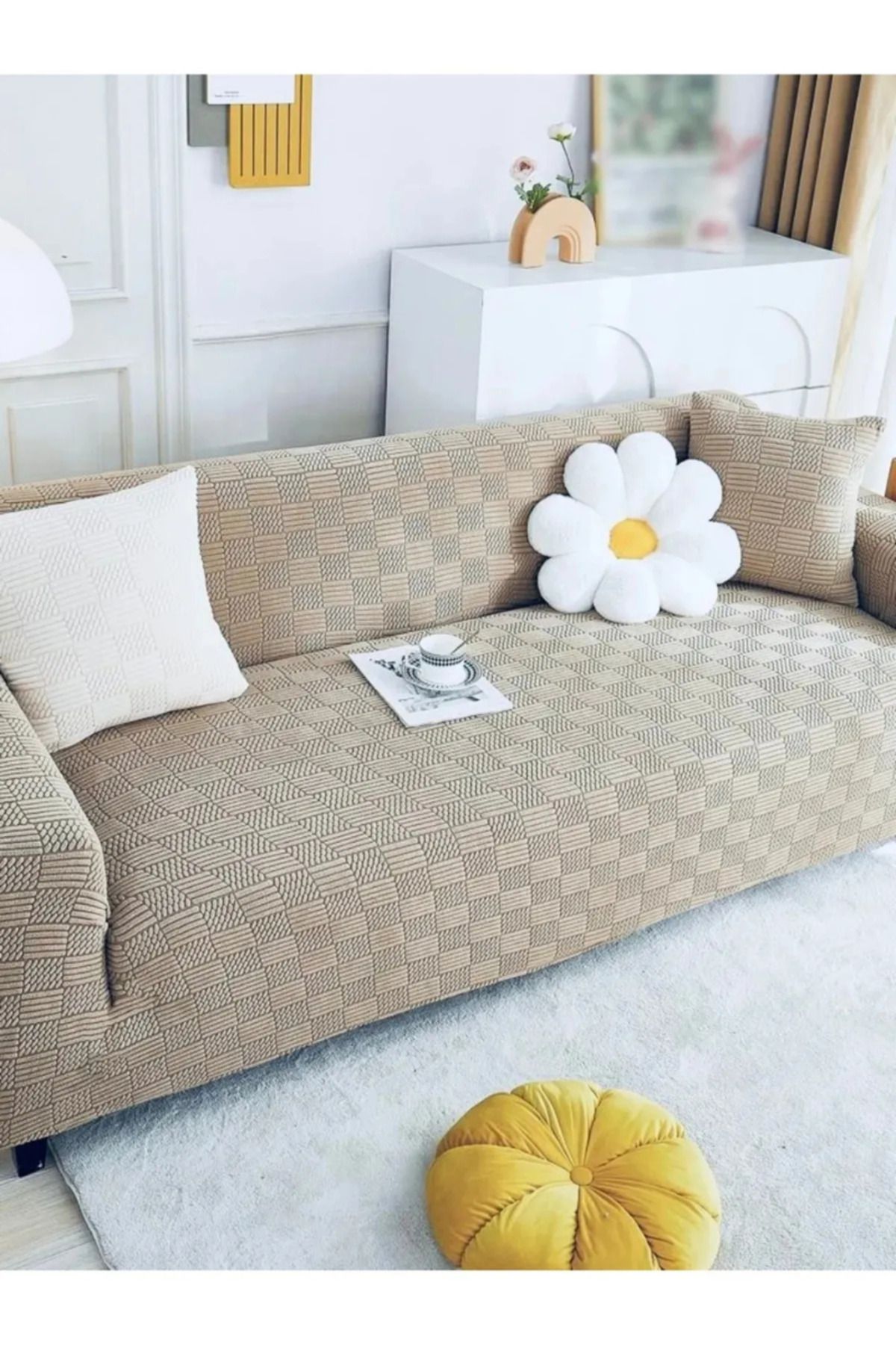 nurlan-Pomegranate Pattern Sofa Cover Elastic Soft Durable Elastic Lycra Sofa Cover Mink Color 1 Piece 4