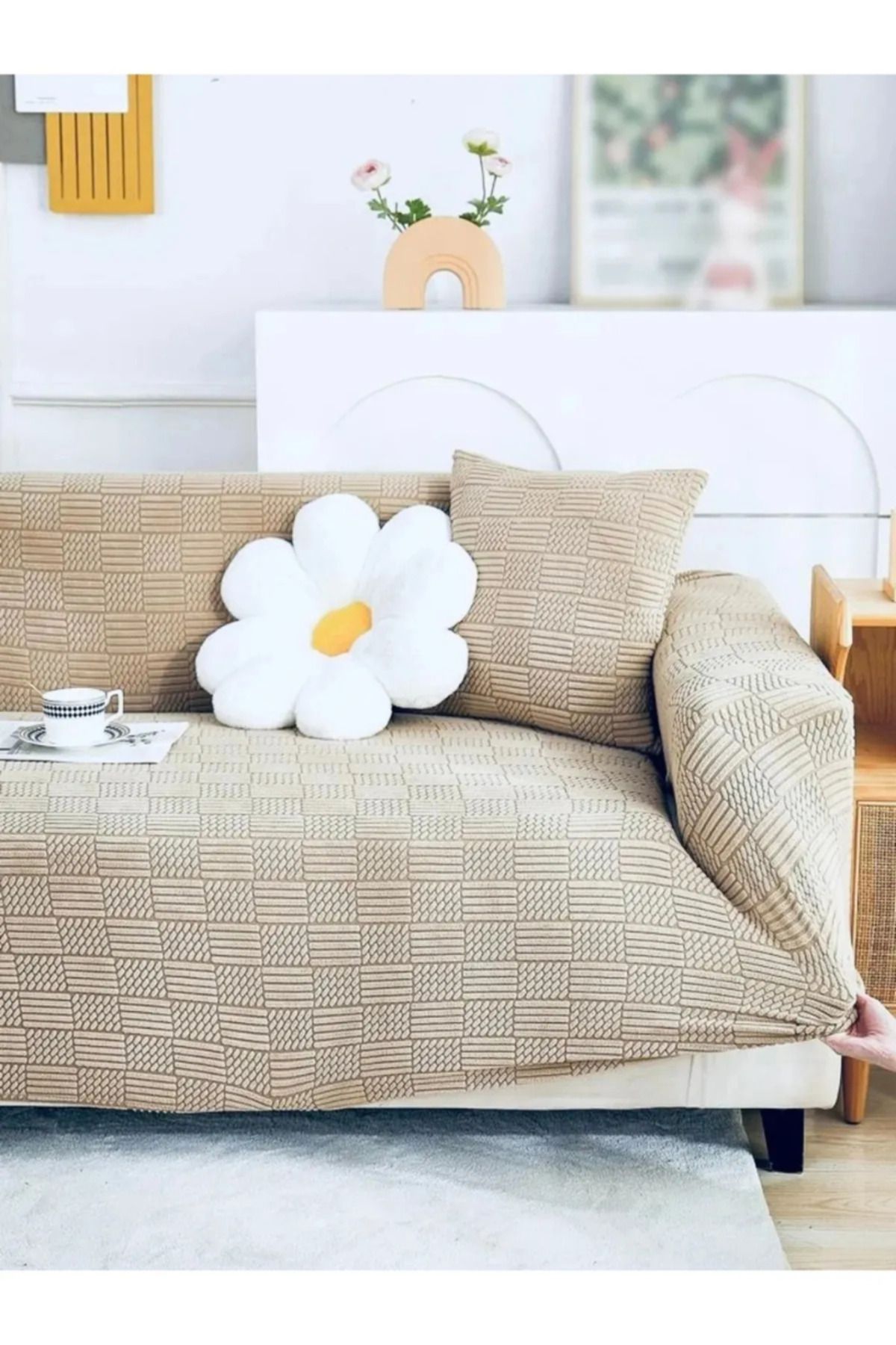 nurlan-Pomegranate Pattern Sofa Cover Elastic Soft Durable Elastic Lycra Sofa Cover Mink Color 1 Piece 3