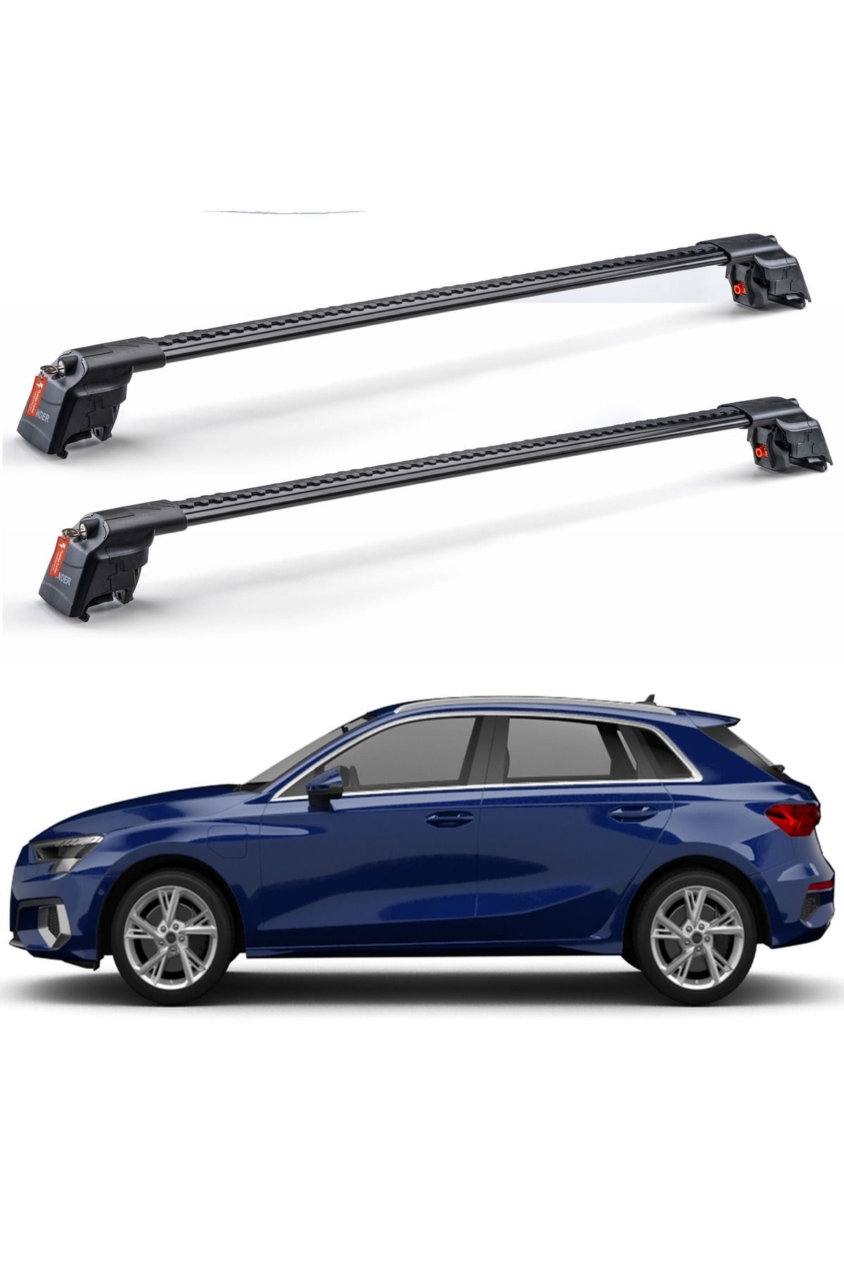 Thunder Audi A3 Sportback 2022-2024 TRX2 Thunder Carrier Kilitli Ara Atkı Taşıyıcı Tavan Barı Siyah