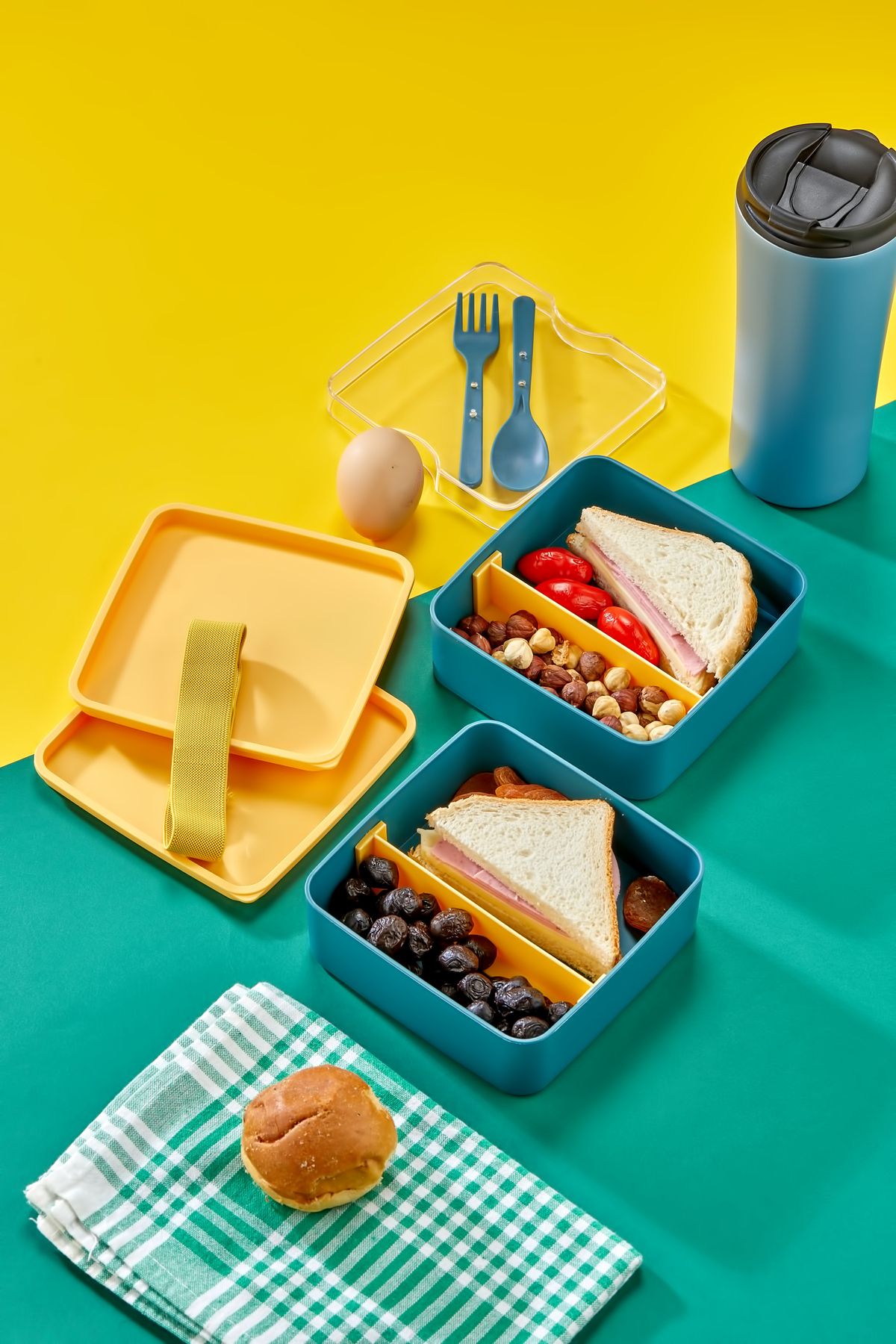 MHK Collection-Practical and Fashionable Lunch Box 2-Tier Compartments with Spoon and Fork Set, Portable Food Storage Container 5