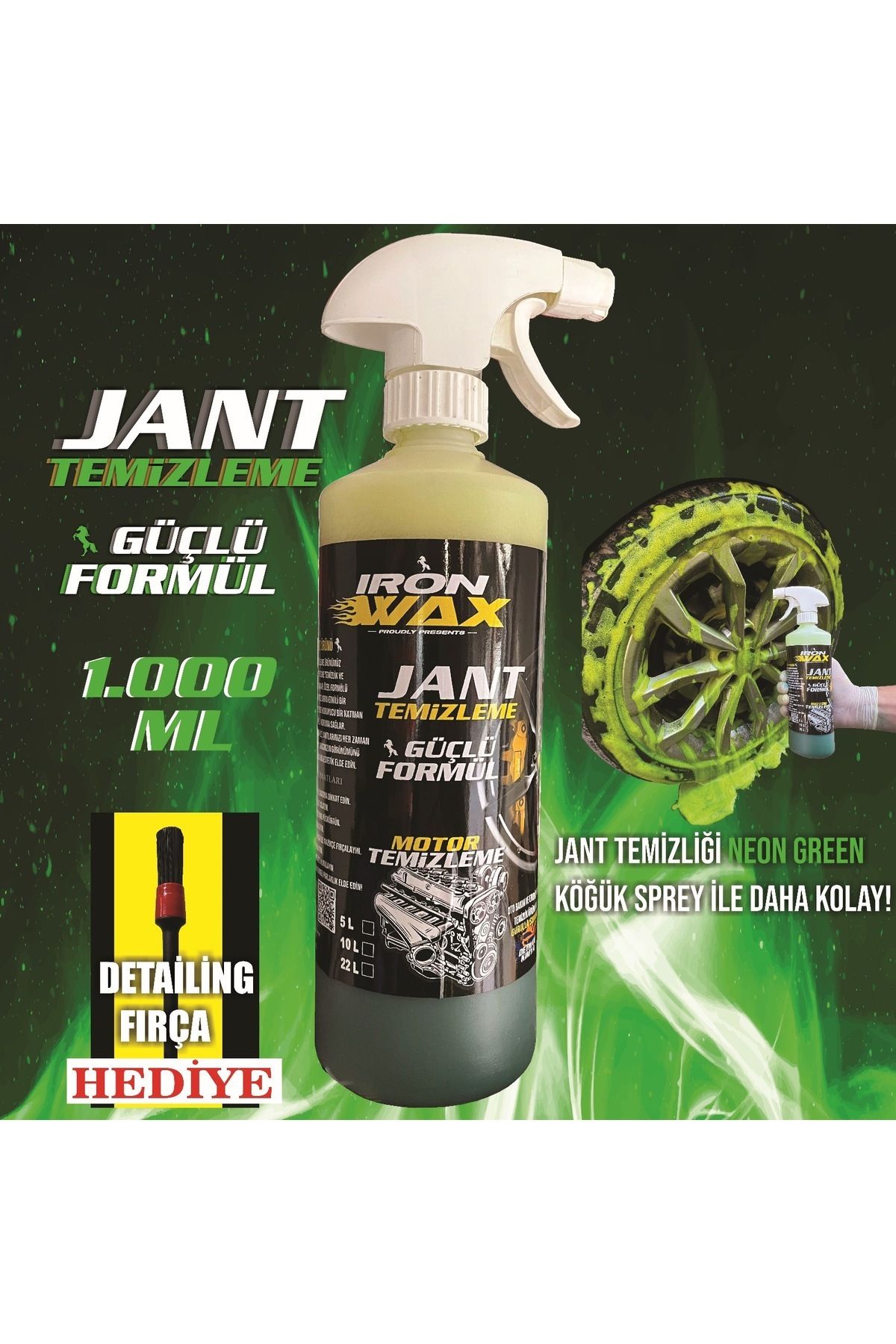 İron Wax Neon Yeşil Jant Temizleme Balata Tozu Spreyi 1000ml Derin Temizlik Ve Parlaklık!