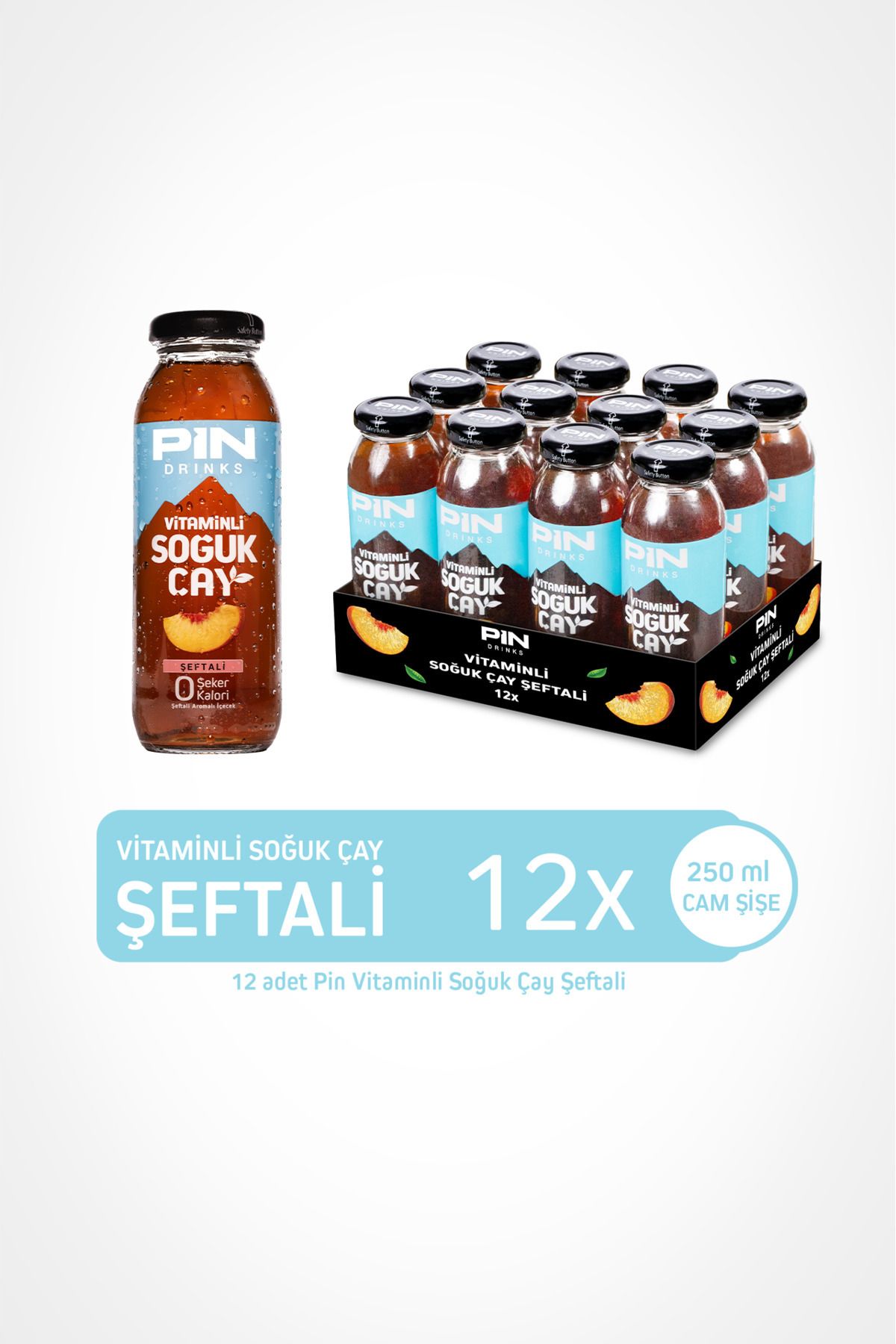 Pin Şeftali Aromalı Soğuk Çay - Şekersiz & Kalorisiz 250ml X 12 Adet