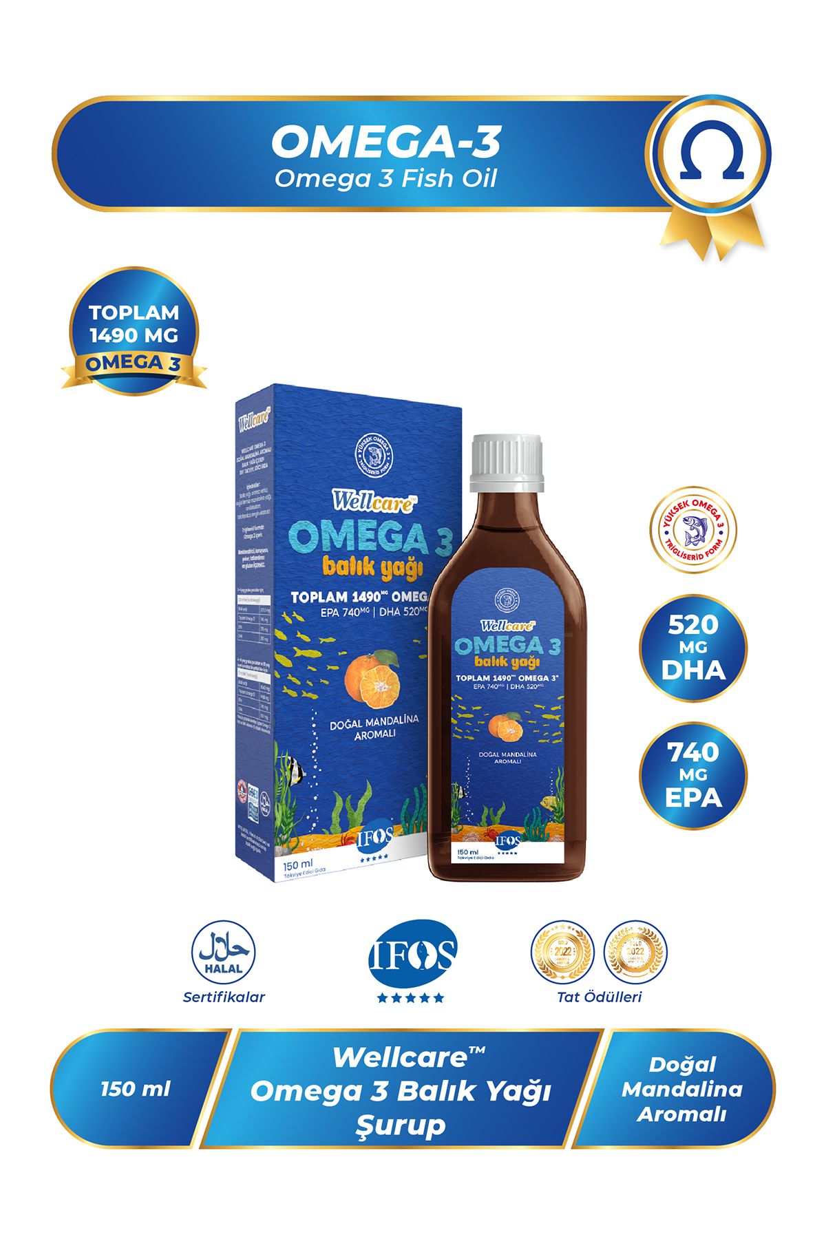 Wellcare Omega 3 Doğal Mandalina Aromalı Balık Yağı - 150 ml