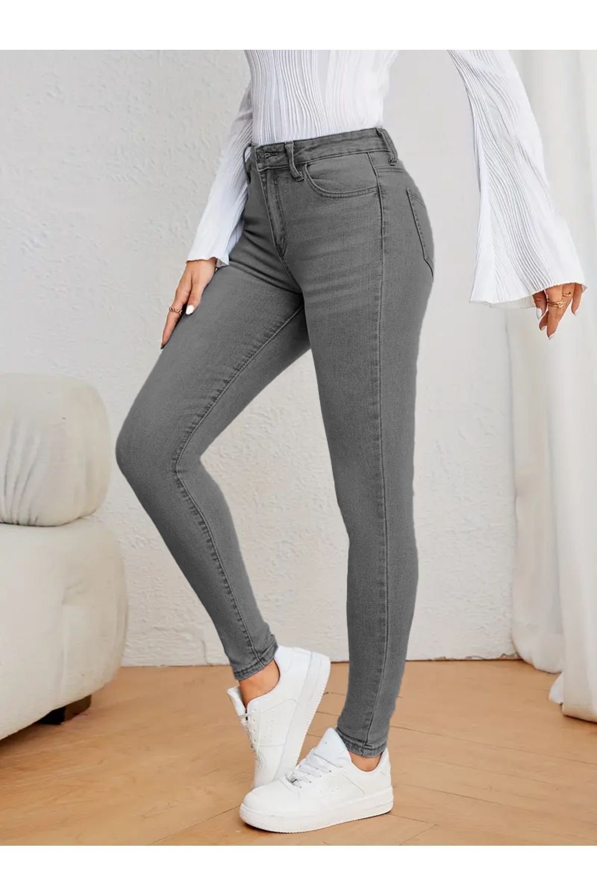 CEDY DENIM-Pantaloni de damă cu talie înaltă, cu picior îngust, cu potrivire super skinny, elastici, până la gleznă, blugi, blugi, pantaloni C596-antracit 3