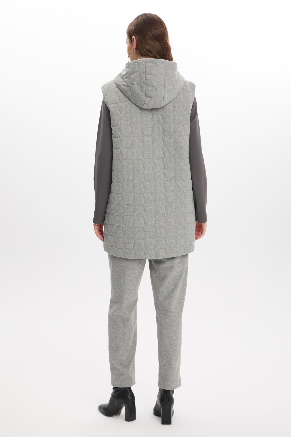 Zühre-Gray Quilted Patterned Hooded Double Set - Tk-1347 6