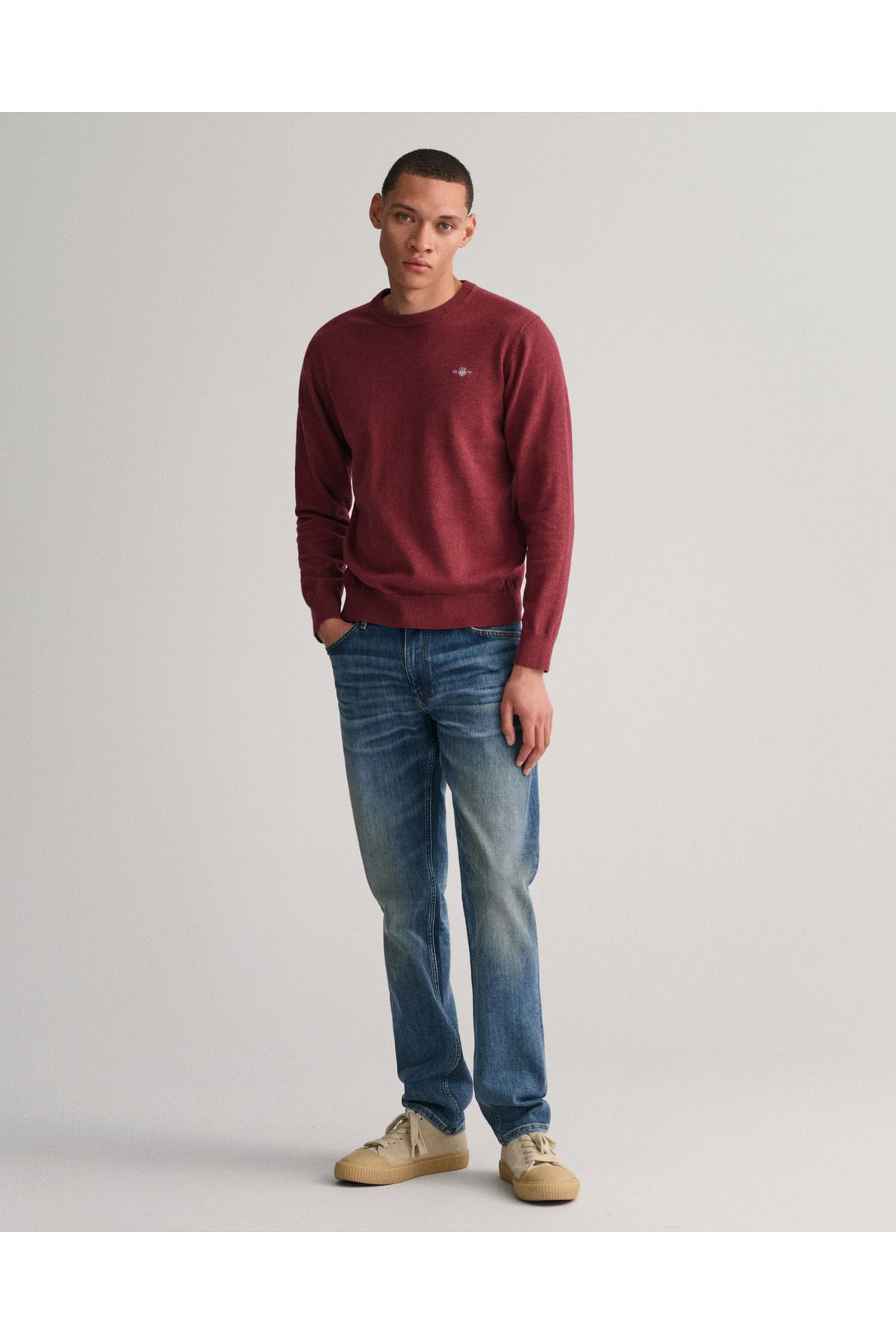 Gant-Men's Claret Red Regular Fit Crew Neck Sweater 5