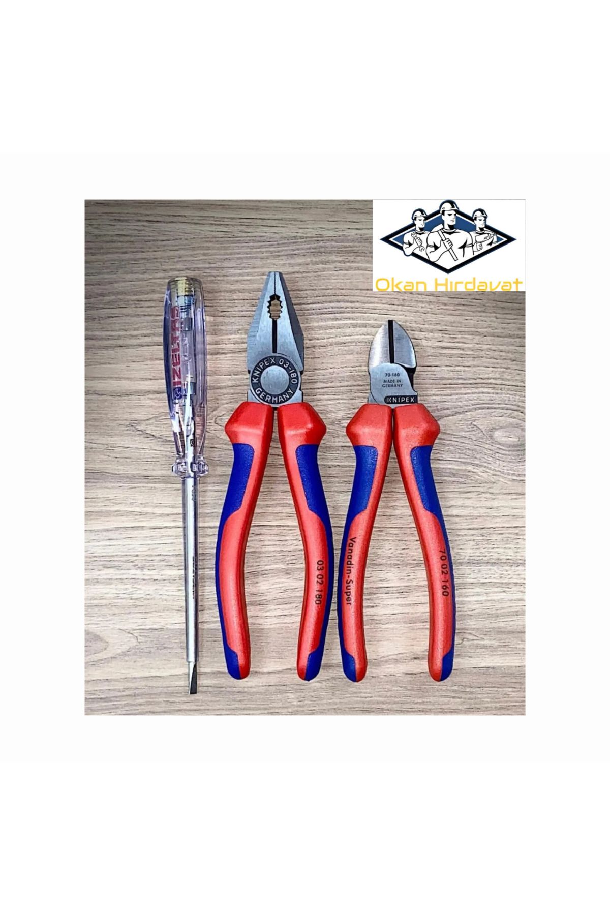 Knipex KNİPEX 3'LÜ SET 180mm PENSE 160mm YANKESKİ 190mm KONTROL KALEMİ İZELTAŞ