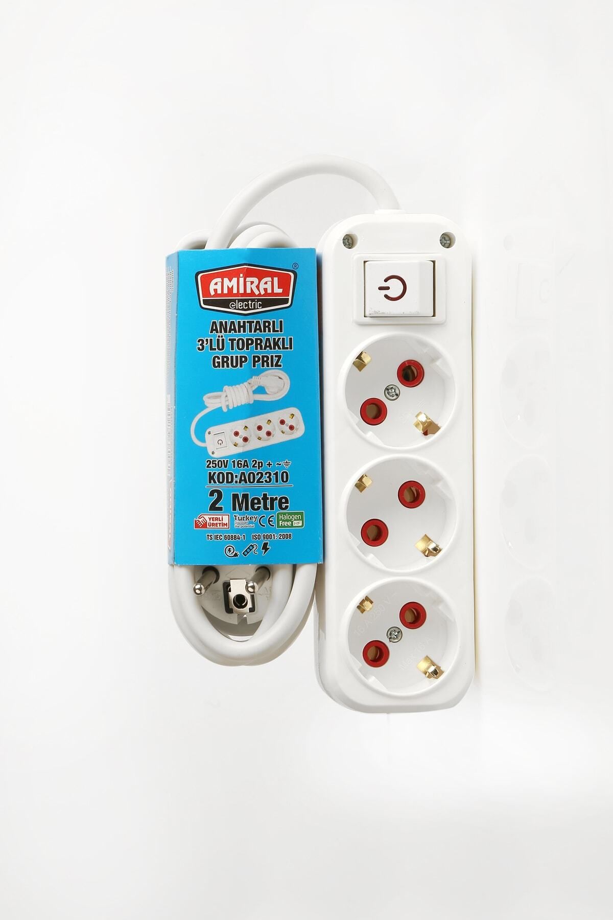 Amiral electric 2 Metre Anahtarlı 3'lü Priz