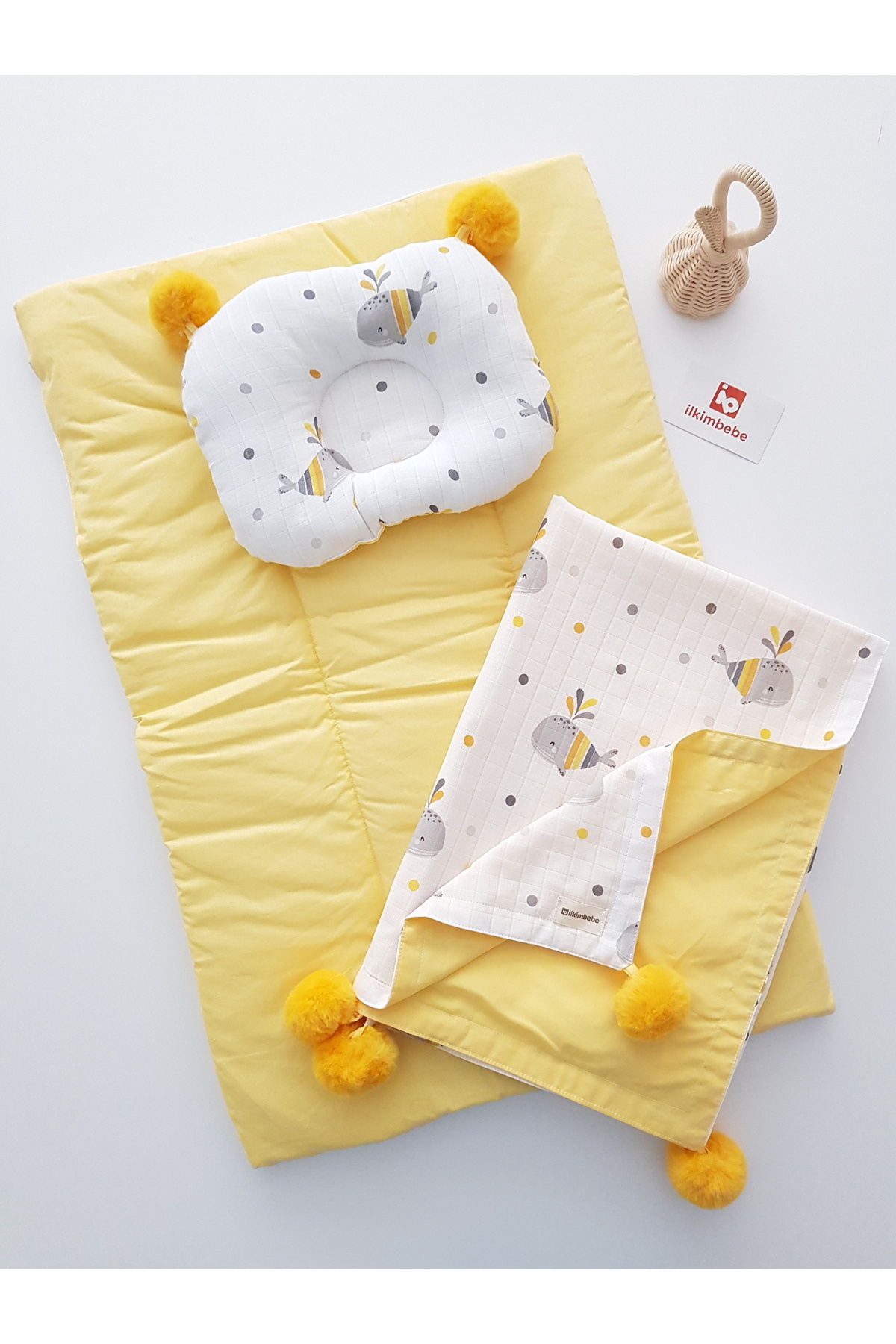 ib ilkimbebe Battaniyeli Bebek Alt Açma Seti, Minderi , Müslin, Bebek Yastığı, Yenidoğan, Beşik , Bebek Ürünleri fotoğrafı 2 (önizleme)