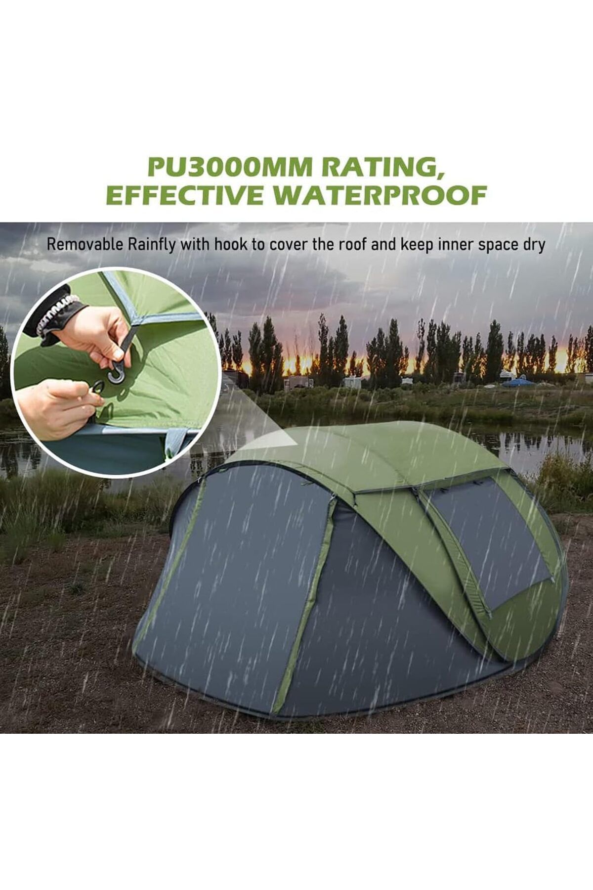 Arabest-Pop Up Tent with Skylight and Mosquito Net, Waterproof Windproof Lightweight Tent for 3-4 3