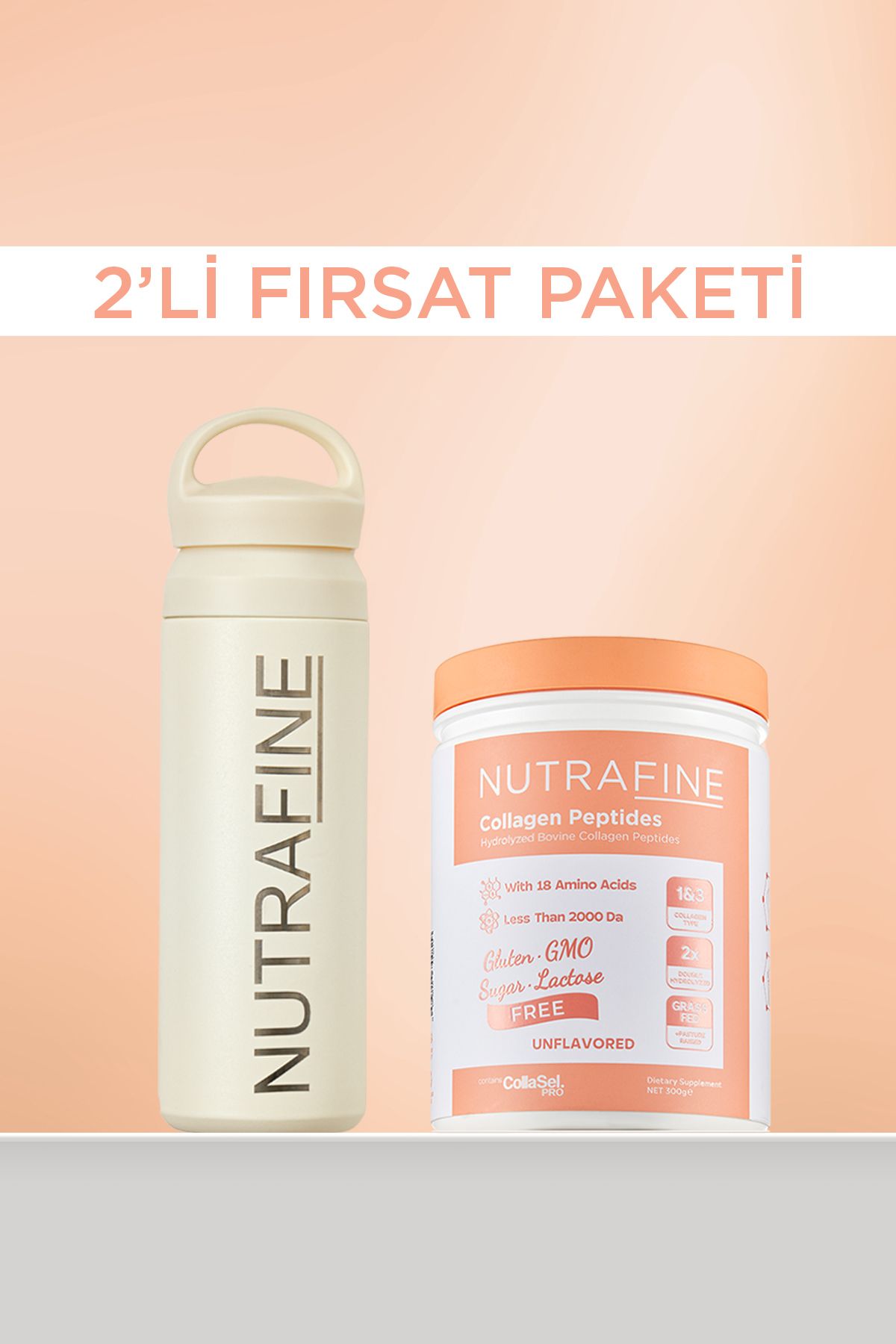 Nutrafine Avantajlı Termos Set Bovine Collagen Katkısız Doğal Tatsız Ve Kokusuz %100 Çifte Hidrolize Kolajen