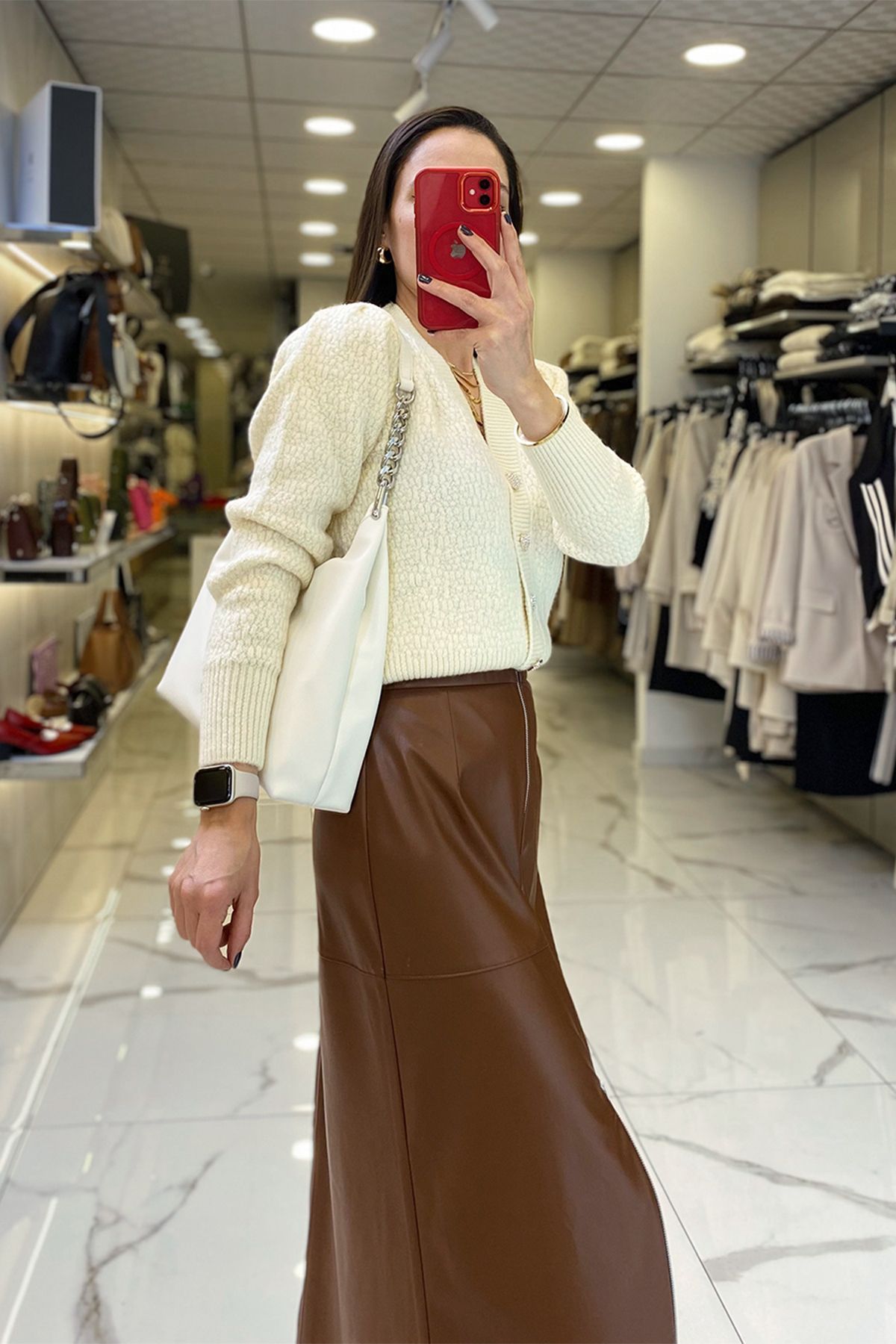 ژاکت جلو باز زنانه لباس روی دکمه مد بافتنی ECRU CARDIGAN اورجینال Vosse