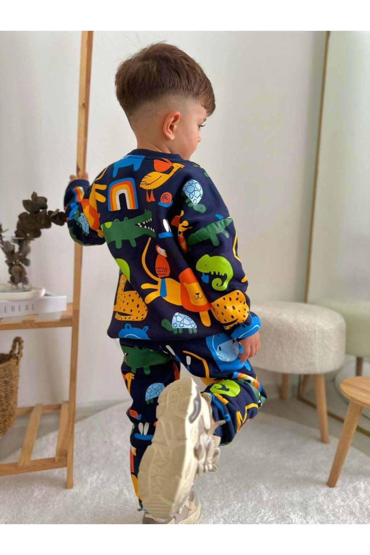 MİNİKO KİDS-Boy's Cute Animals Crew Neck Cotton 3 Thread Raised Suit 2