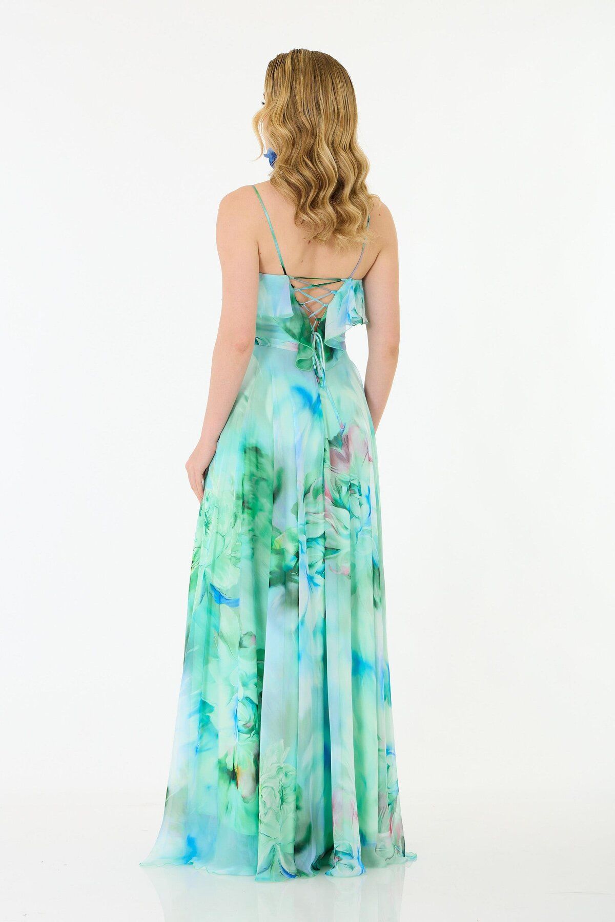 Carmen-Green Straps Long Printed Chiffon Evening Dress 6