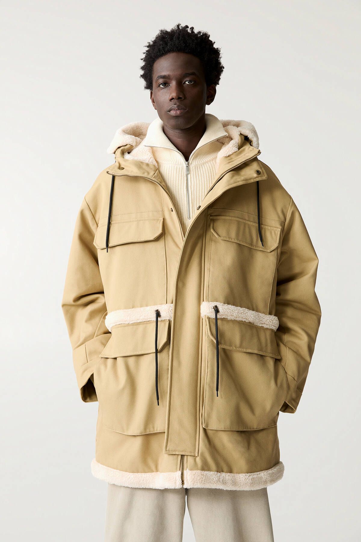 Pull & Bear-Contrast Faux Wool Parka 1