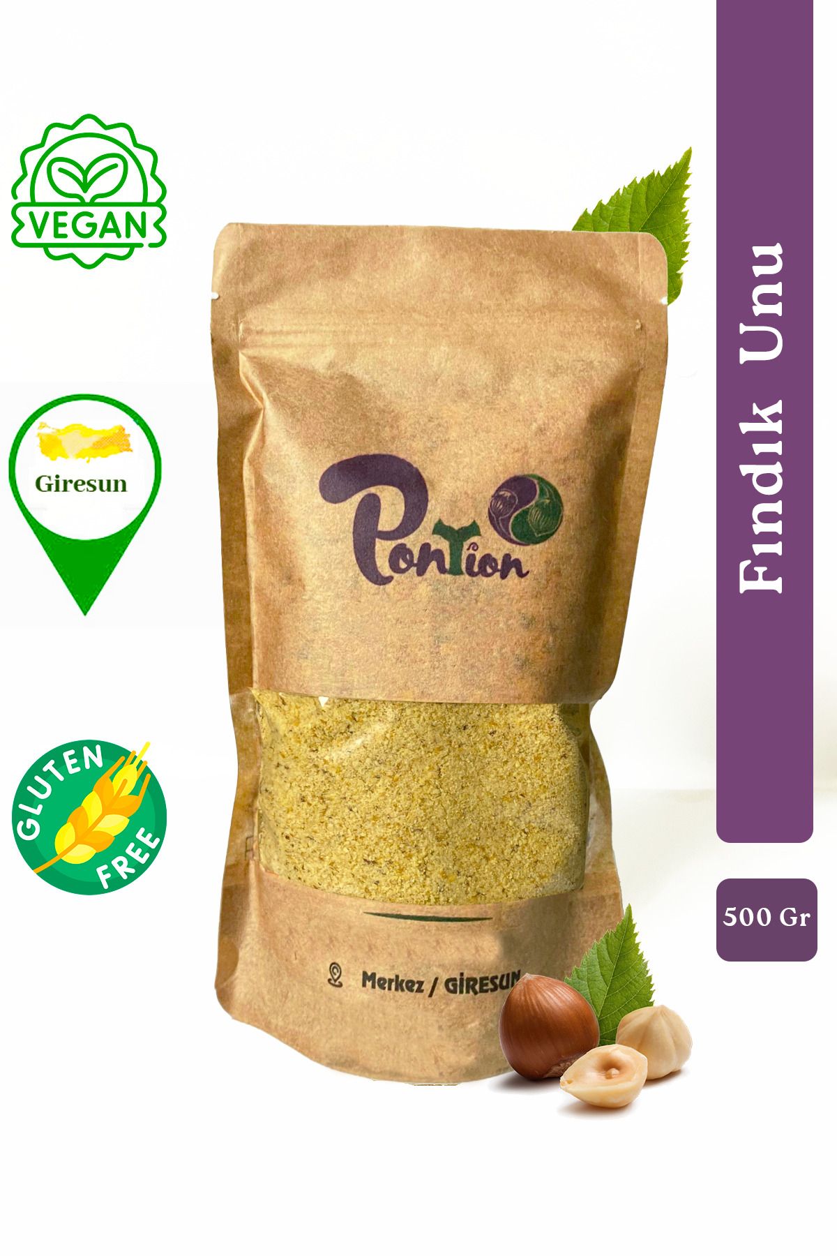 Pontion Giresun Glutensiz Çiğ Öğütülmüş Fındık Unu, Tozu 500gr