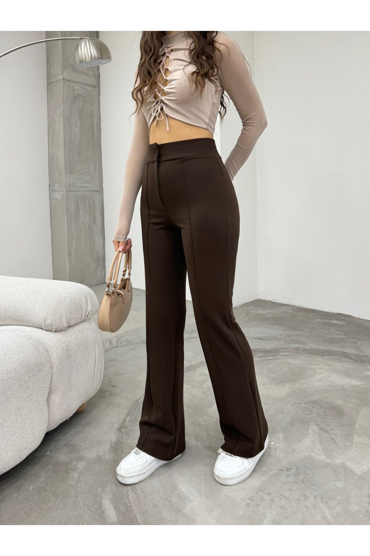 BİKELİFE-Pantaloni evazați pentru femei cu talie înaltă din Lycra 6