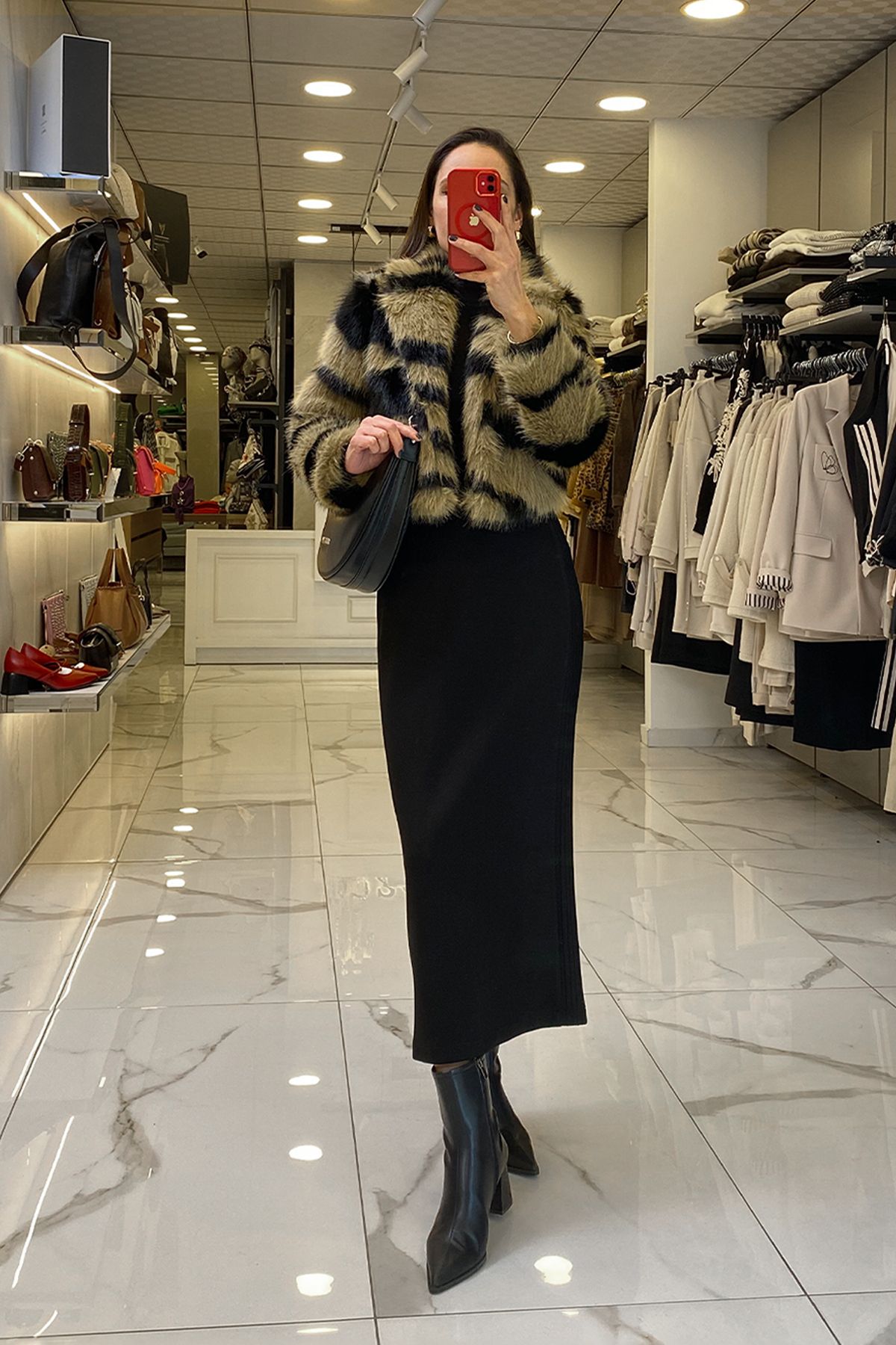 کت سیاه زنانه لباس خز مصنوعی MIARUJ BLACK ZEBRA اورجینال Vosse