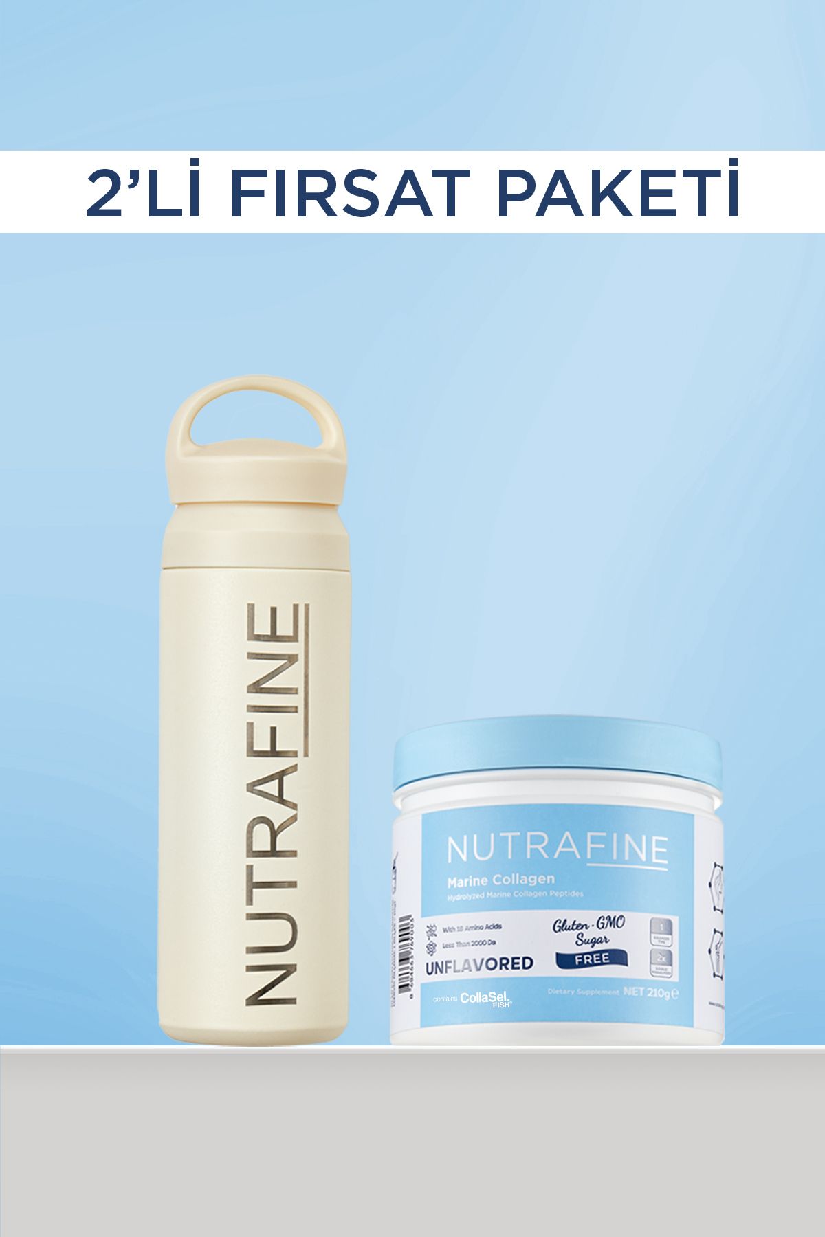 Nutrafine Avantajlı Termos Set, Marine Collagen Katkısız Doğal Tatsız Ve Kokusuz %100 Çifte Hidrolize Kolajen