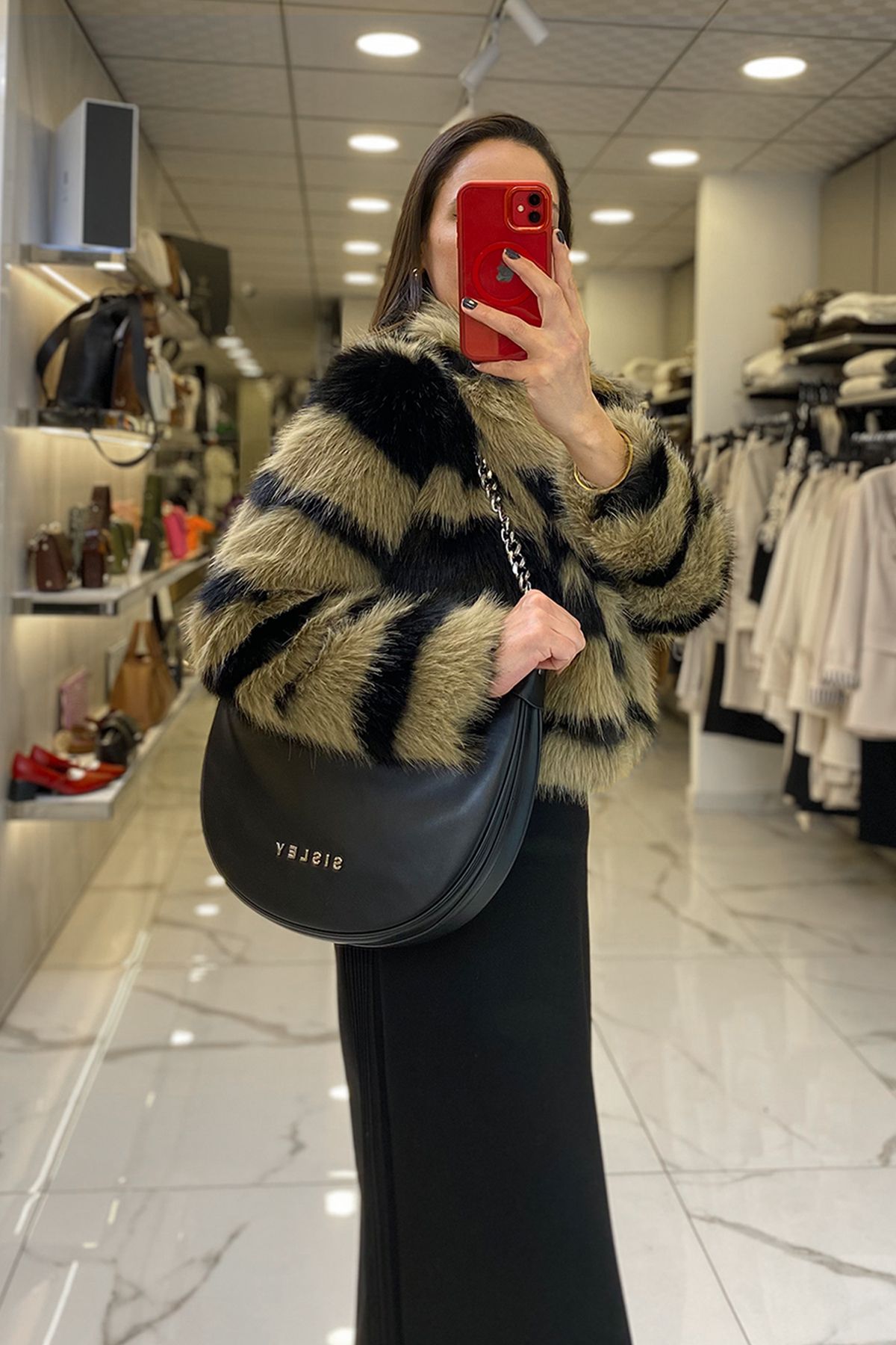 کت سیاه زنانه لباس خز مصنوعی MIARUJ BLACK ZEBRA اورجینال Vosse