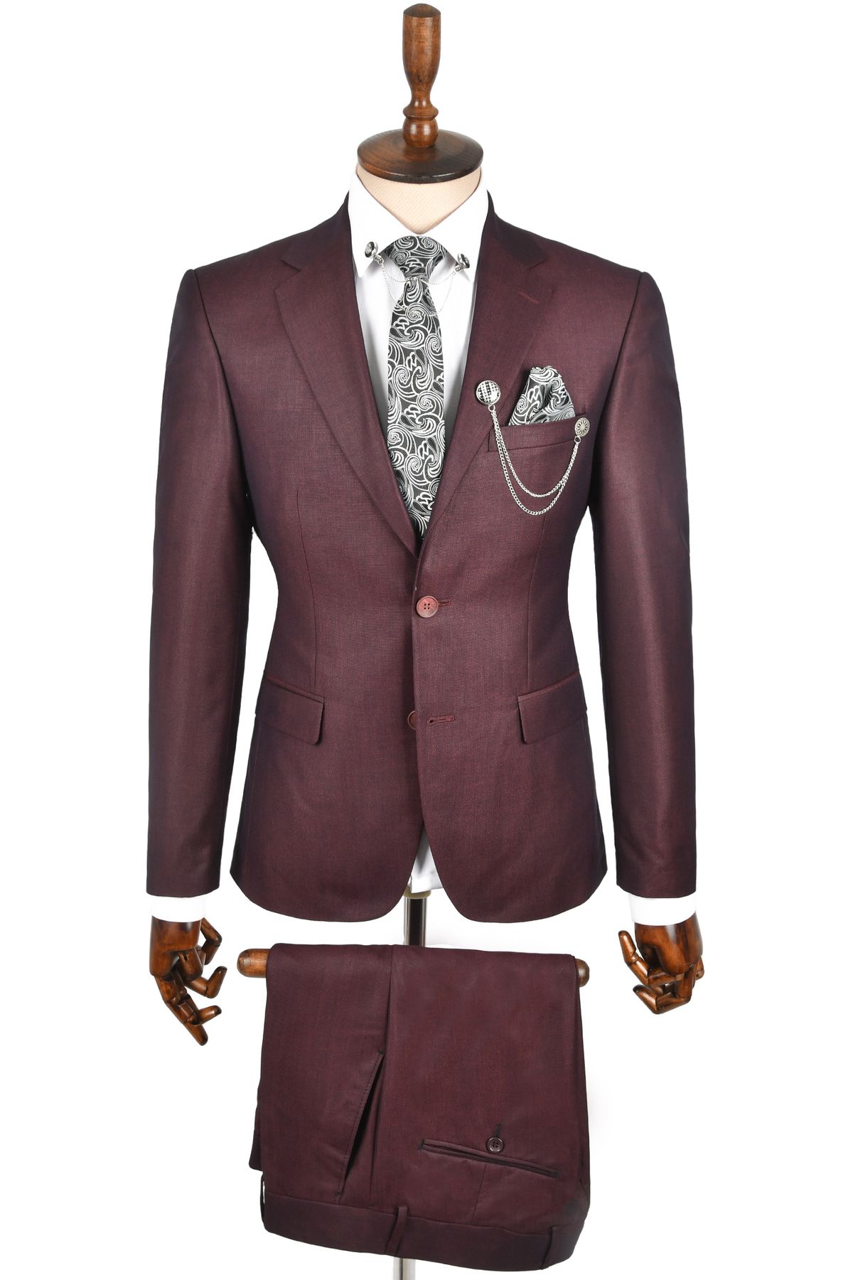 DeepSEA-Men's Burgundy Double Button Double Slit 2-Piece Suit 2300384 2