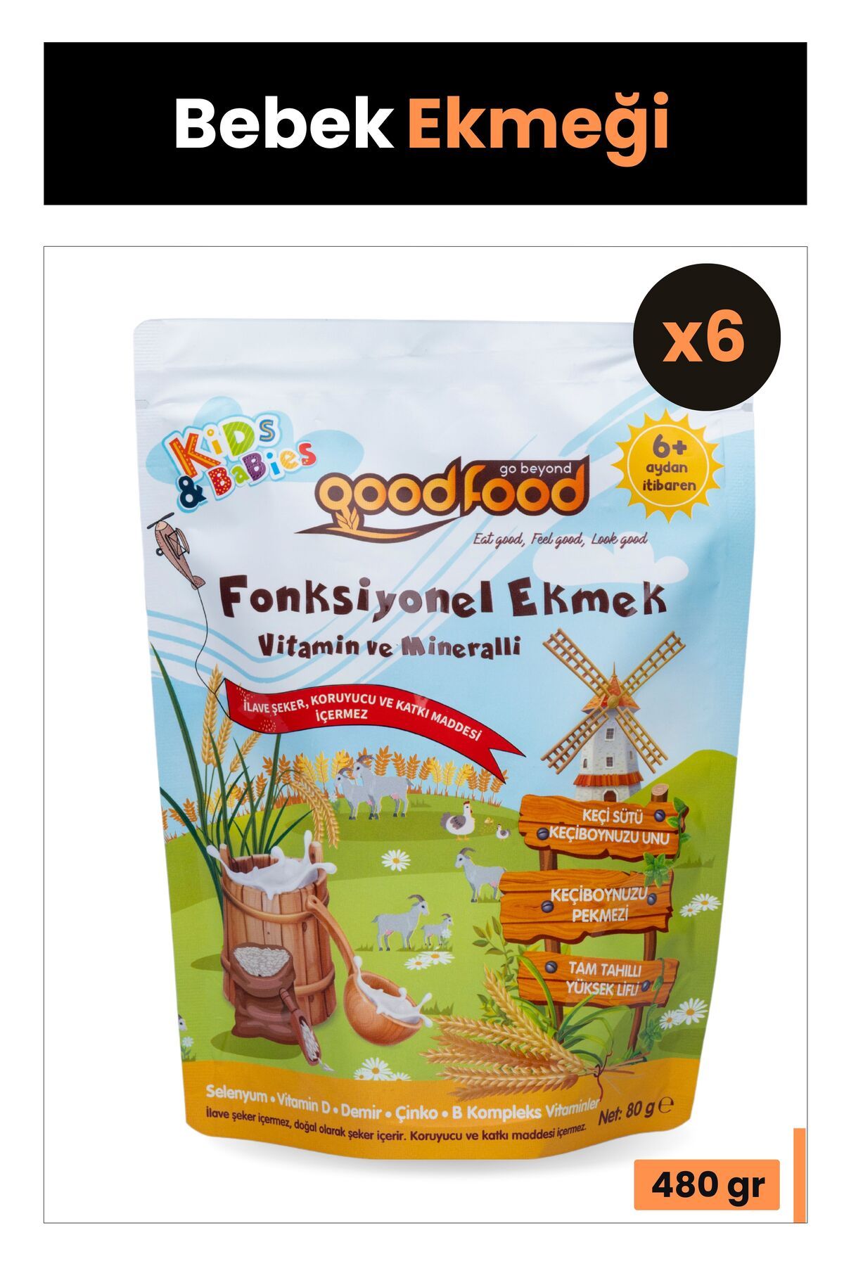 Good Food Fonksiyonel Bebek Ekmeği 6'li Paket 480 gr