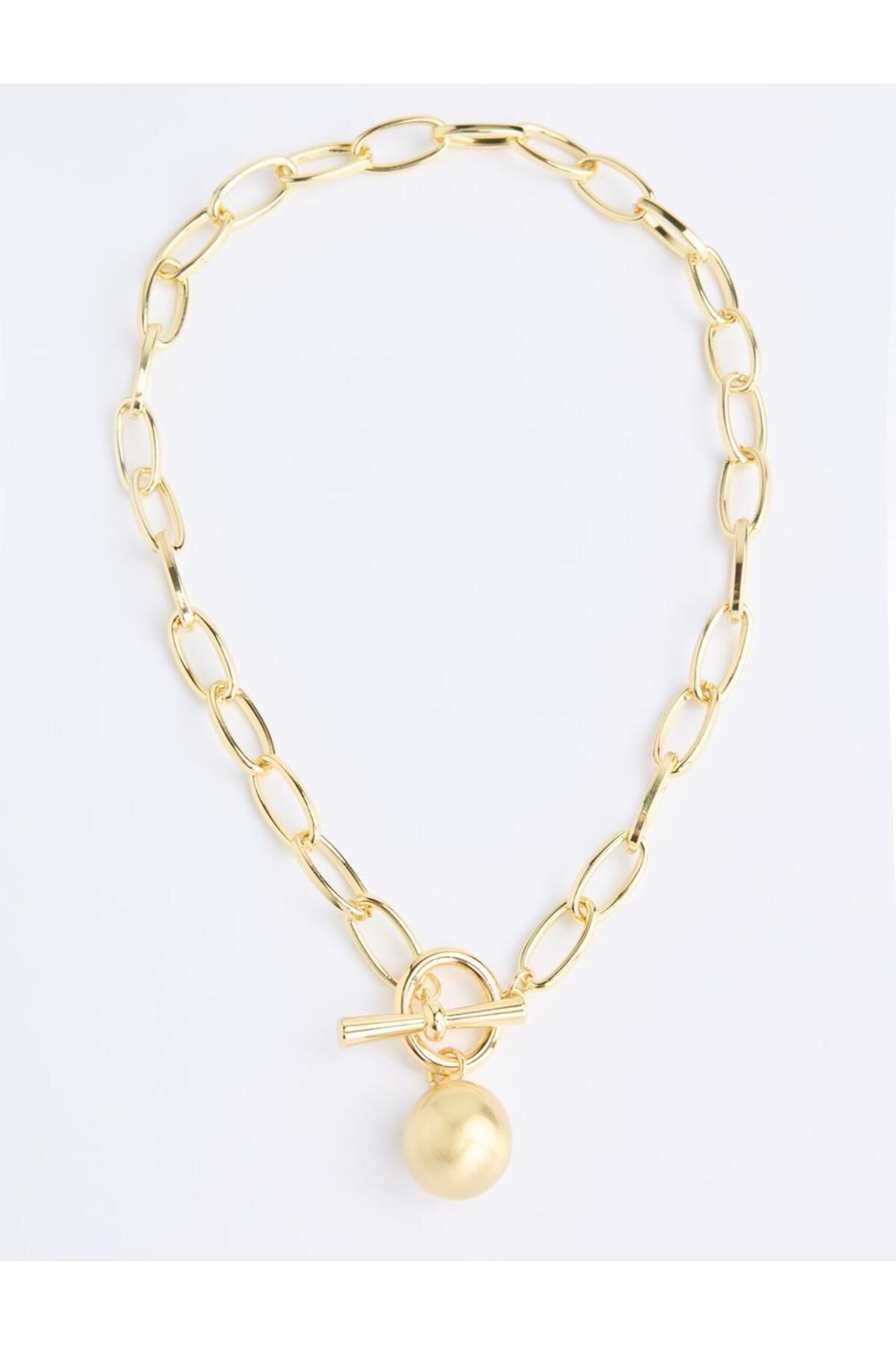 Jimmy Key-Gold Color Thick Chain Pearl Detailed Necklace 2