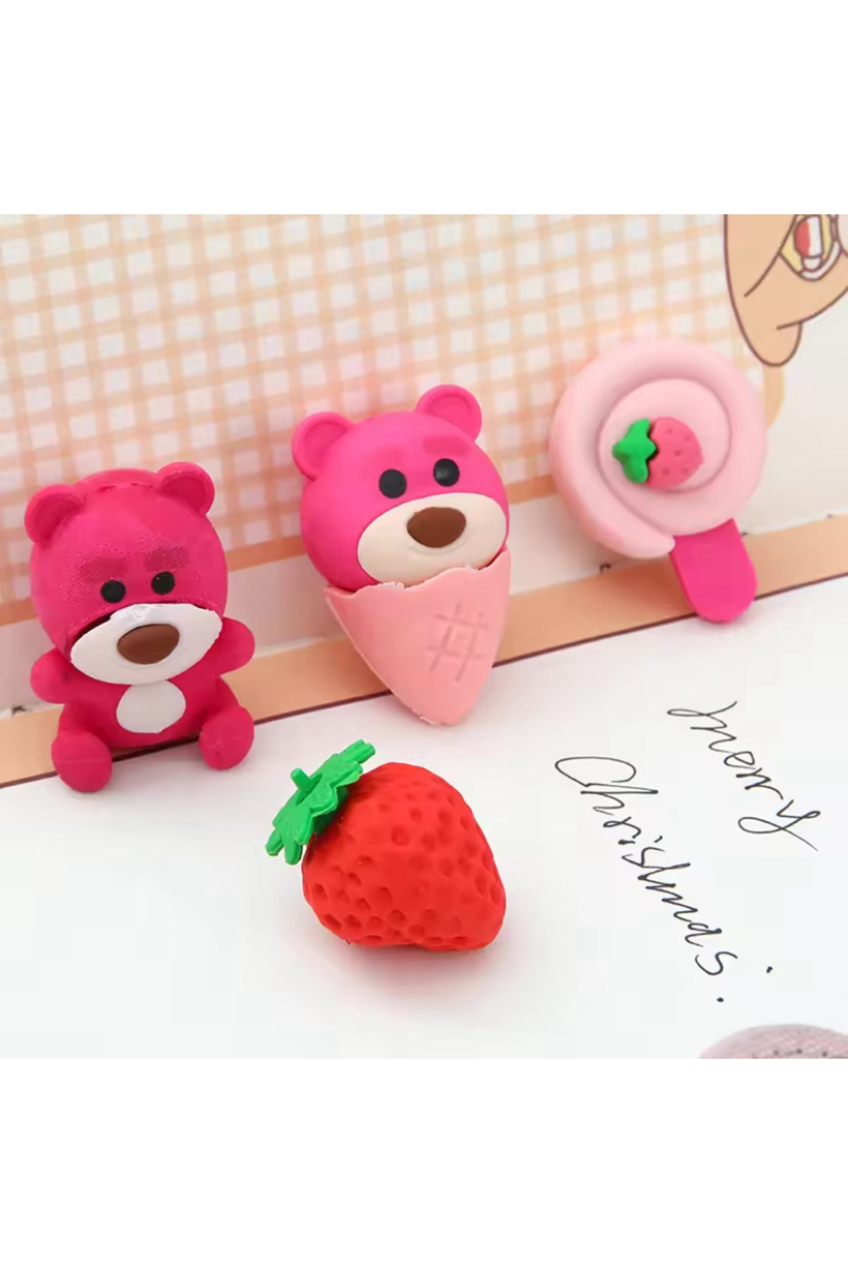 synshop Kawaii Lotso Pembe Ayı Strawberry Bear Çilek 4Adet Figür
