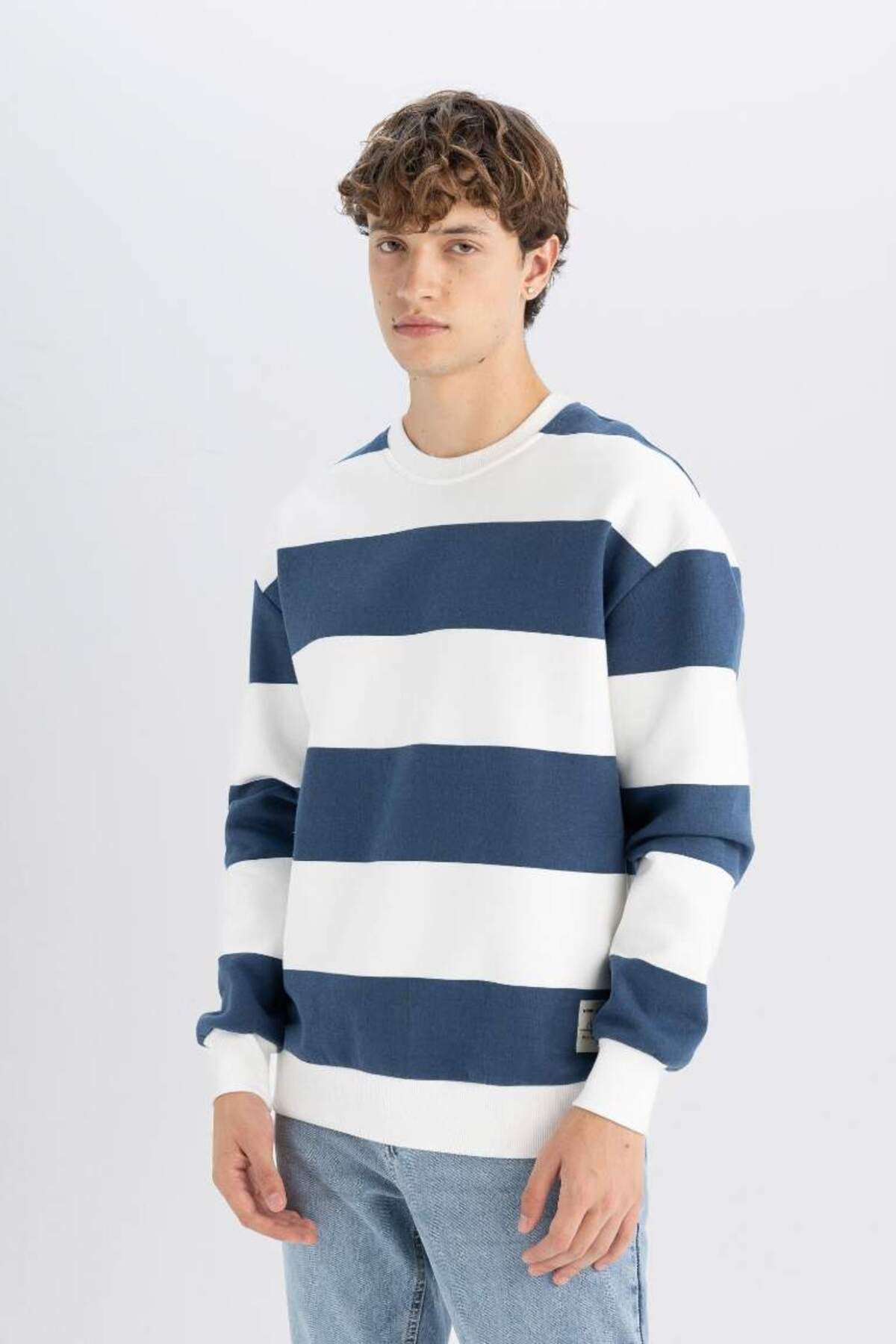 DeFacto-New Season Boxy Fit Crew Neck Striped Sweatshirt 5