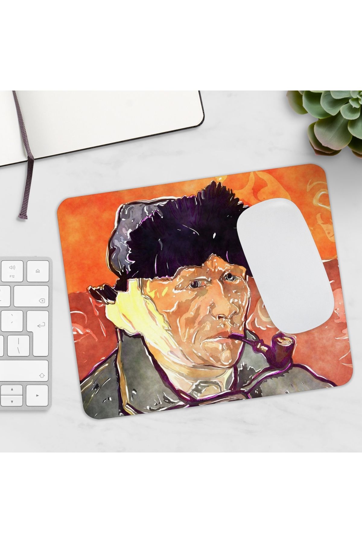 BASKIBAZAR Since 2020-Van Gogh - Self-Portrait Painting Printed Rectangular Mousepad with Bandage on the Ear 1