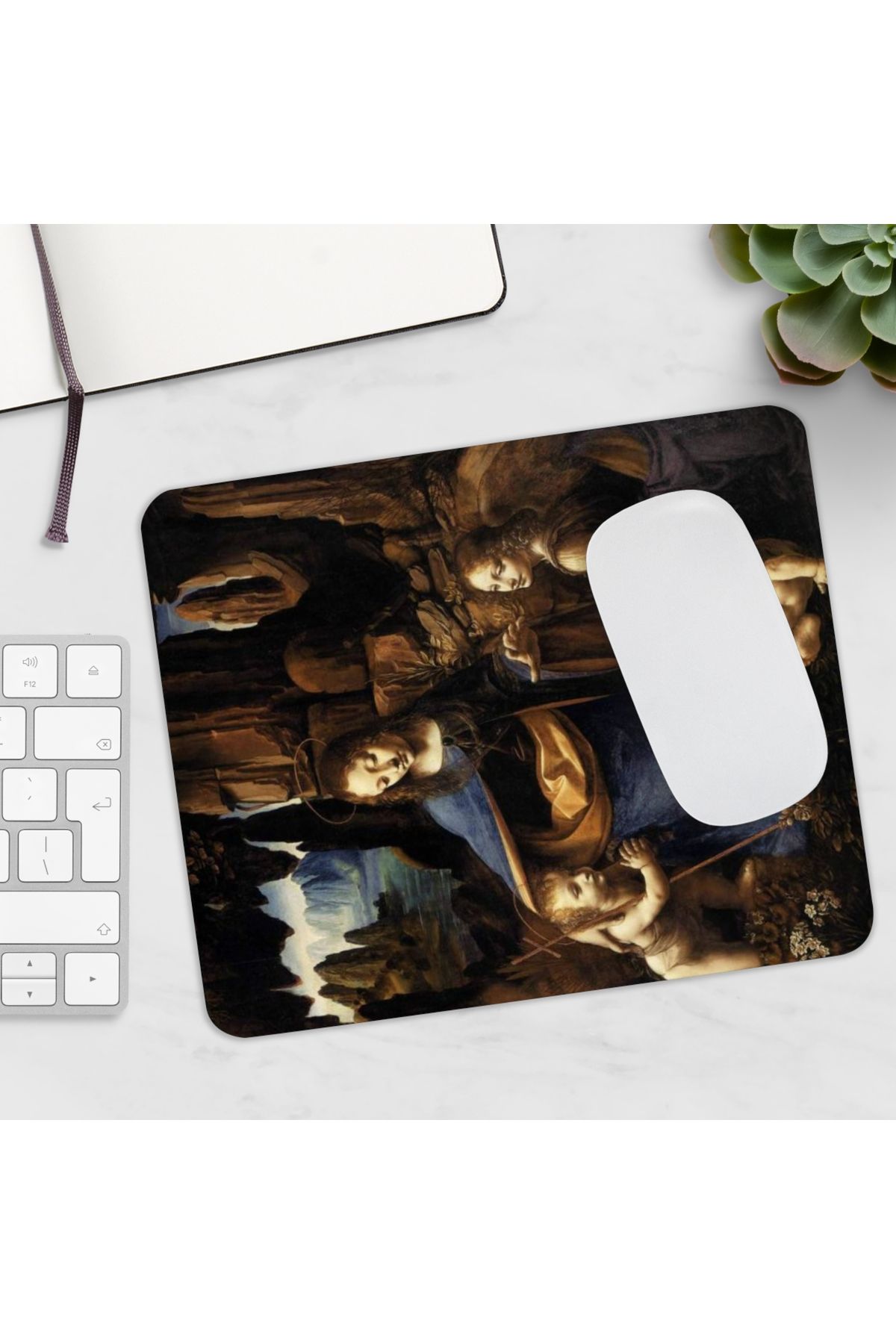 BASKIBAZAR Since 2020-Leonardo Da Vinci - the Virgin of Rocks - Table Printed Rectangular Mousepad 1