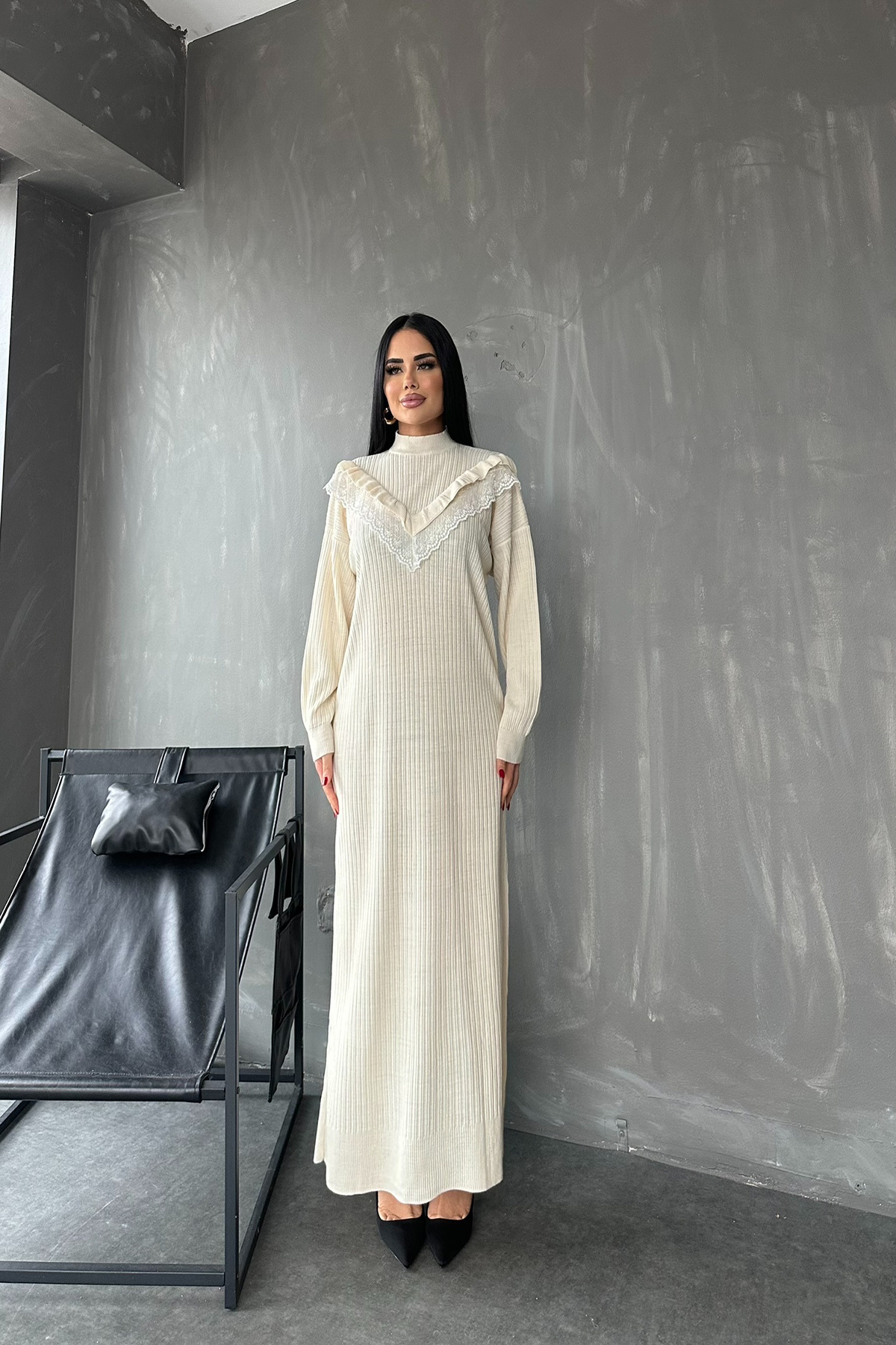kamacibutik-Turtleneck Front Laced Knitwear Dress 5