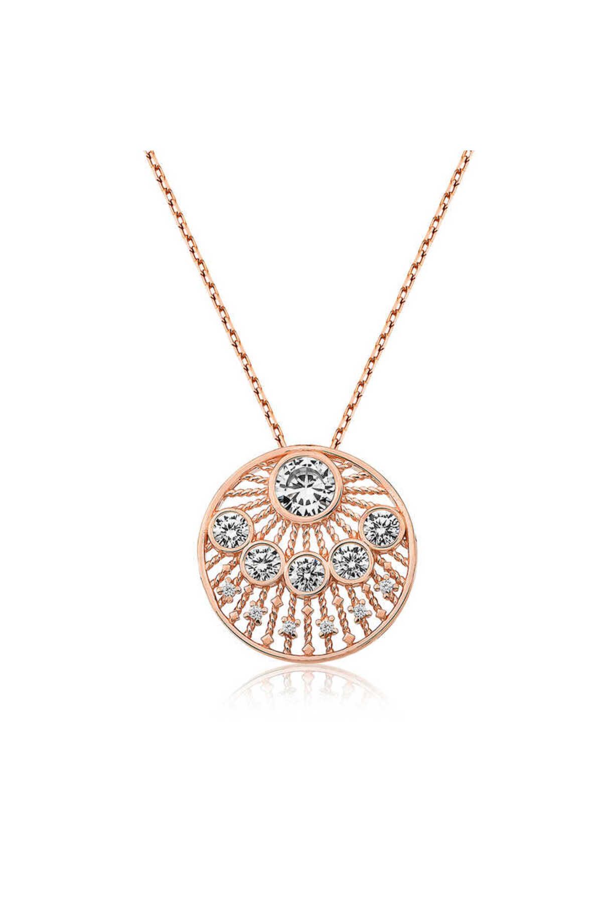 BAZAARİO 925 Ayar Gümüş Etnik Desenli Rose Kadın Gümüş Kolye