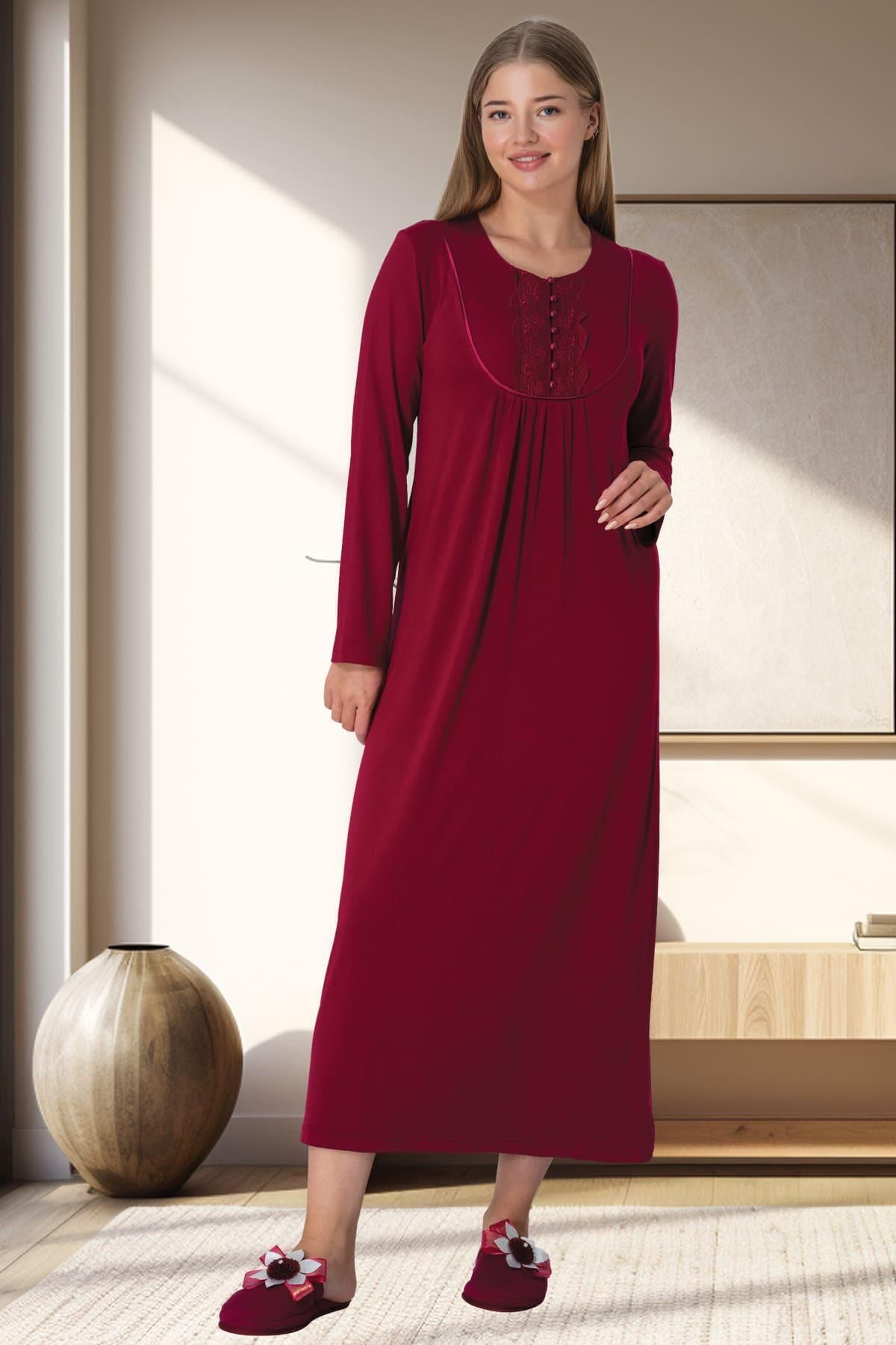 Mecit Pijama-Cămașă de noapte pentru femei Mecit 5920 Burgundy Plus Size 1