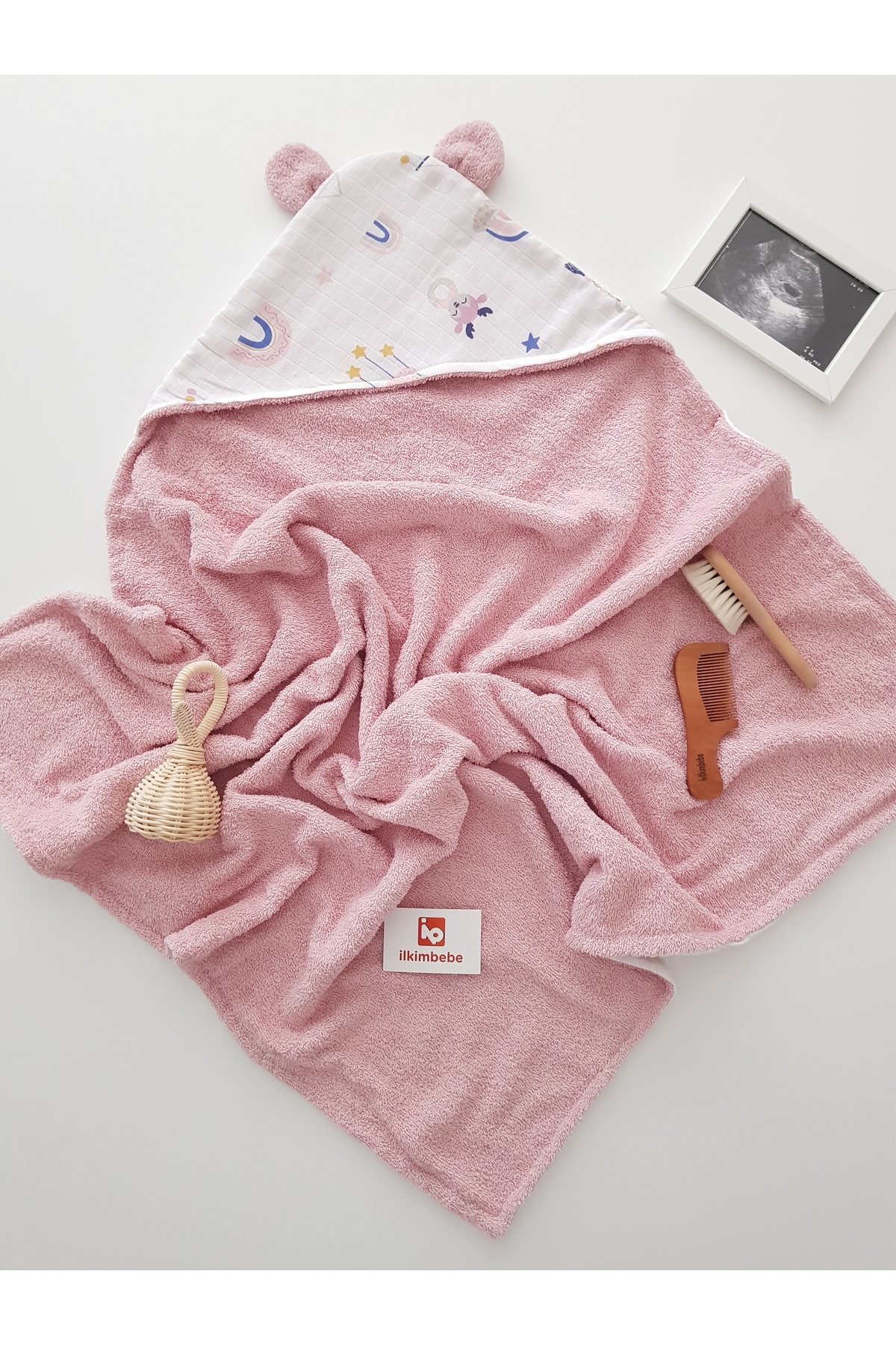 ib ilkimbebe %100 Pamuklu Müslinli Çift Taraflı Kundak Bebek Havlusu 80x80 fotoğrafı 2 (önizleme)