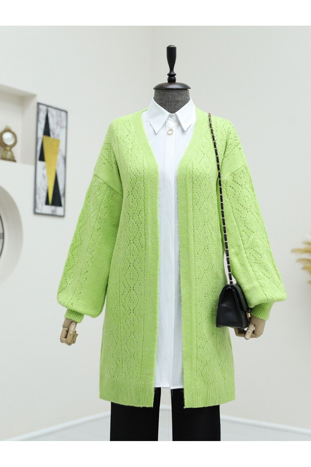 Modamorfo-Soft Cardigan with Openwork Sleeves and Front 1