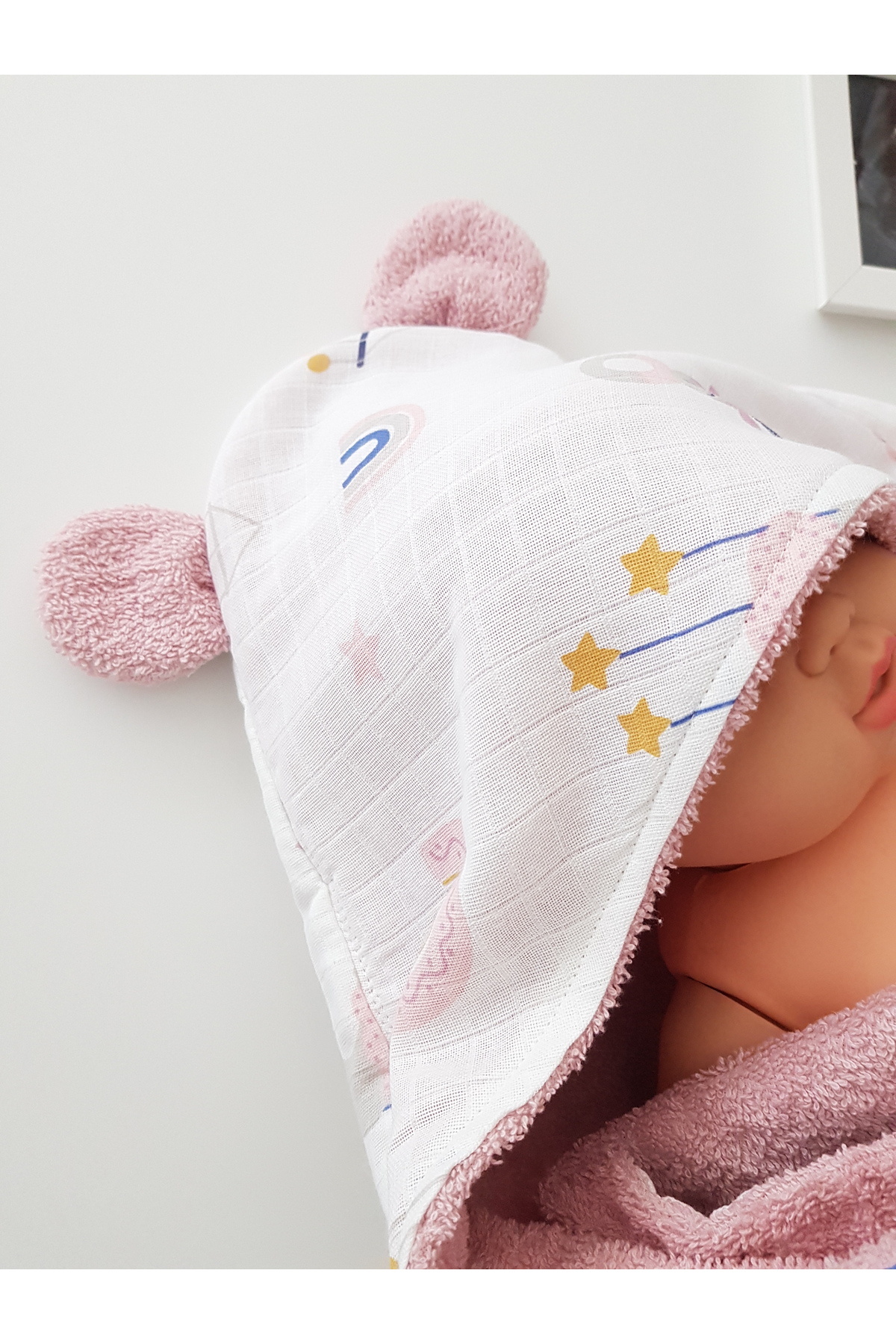 ib ilkimbebe %100 Pamuklu Müslinli Çift Taraflı Kundak Bebek Havlusu 80x80 fotoğrafı 4 (önizleme)