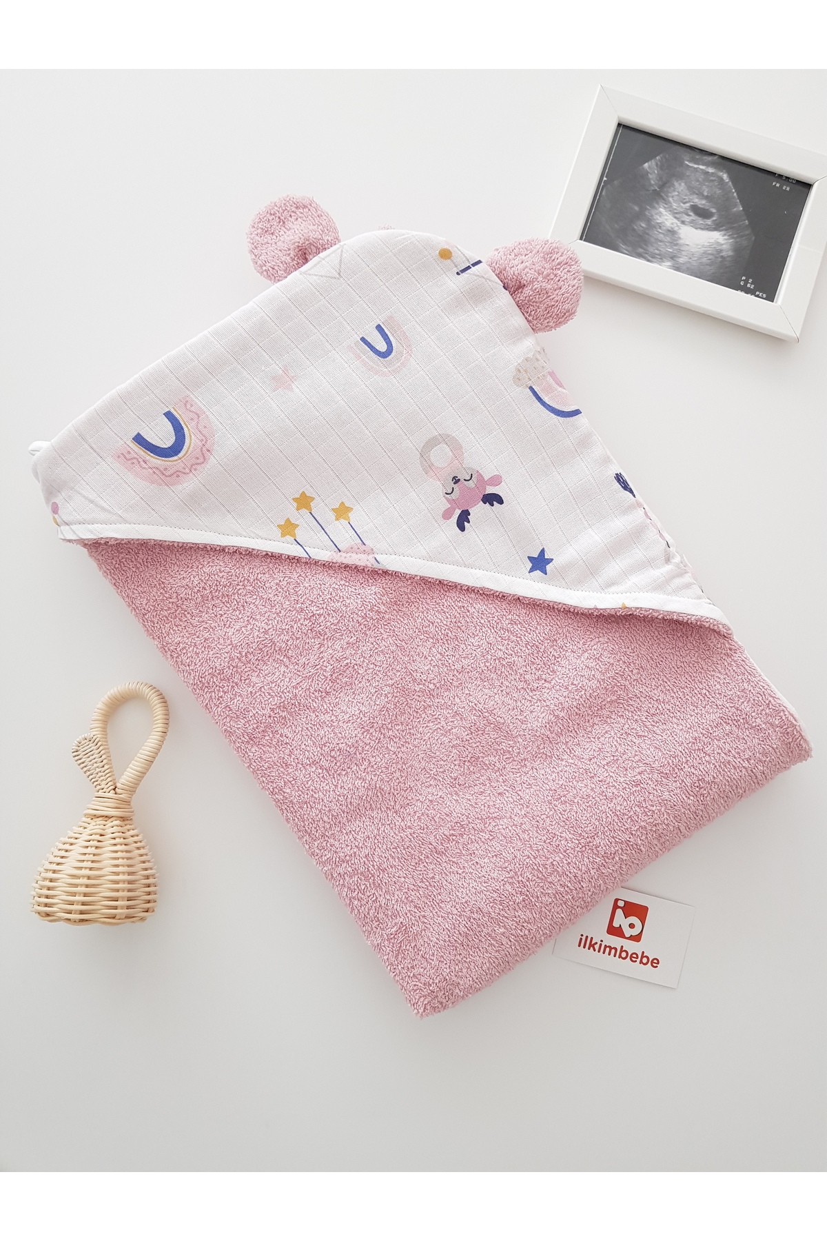 ib ilkimbebe %100 Pamuklu Müslinli Çift Taraflı Kundak Bebek Havlusu 80x80 fotoğrafı 5 (önizleme)