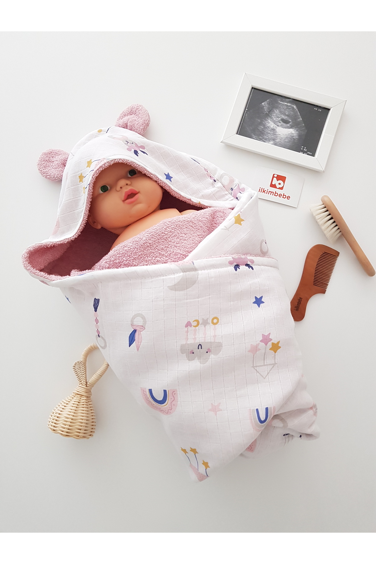 ib ilkimbebe %100 Pamuklu Müslinli Çift Taraflı Kundak Bebek Havlusu 80x80 fotoğrafı 3 (önizleme)