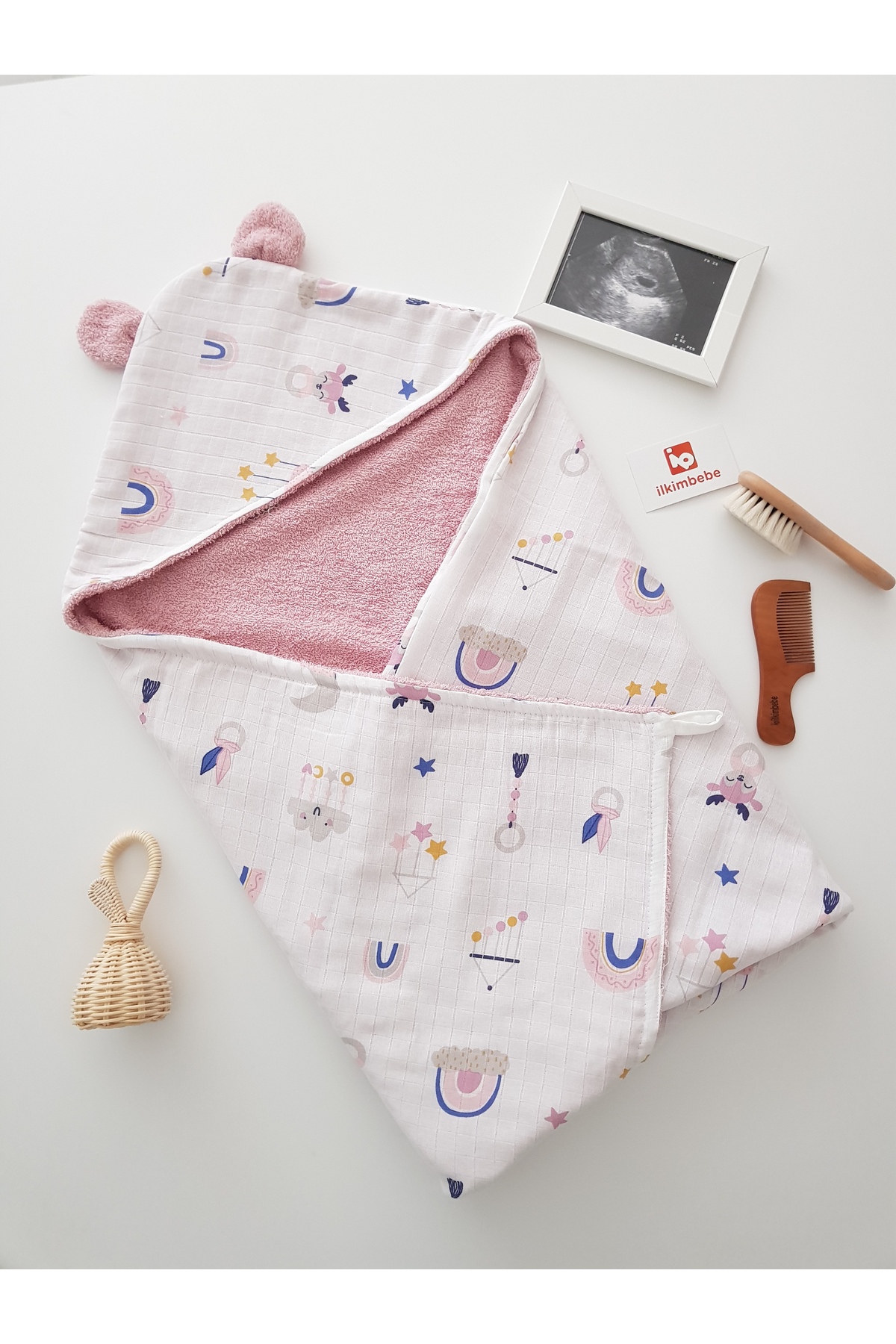 ib ilkimbebe %100 Pamuklu Müslinli Çift Taraflı Kundak Bebek Havlusu 80x80 fotoğrafı 7 (önizleme)