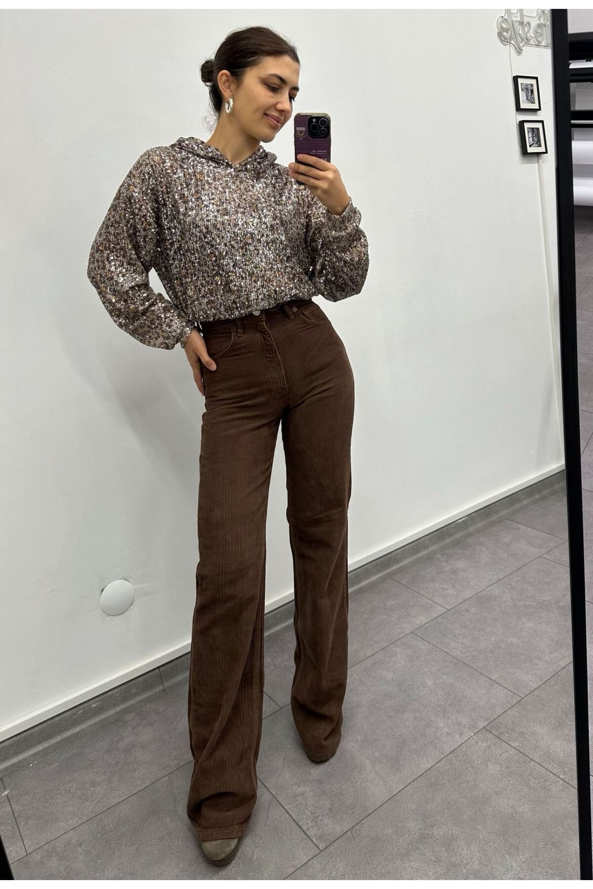 soBasic-Μακρυμάνικη μπλούζα με κουκούλα Leopard Pattern Sequin Fabric-L - Leopard 7